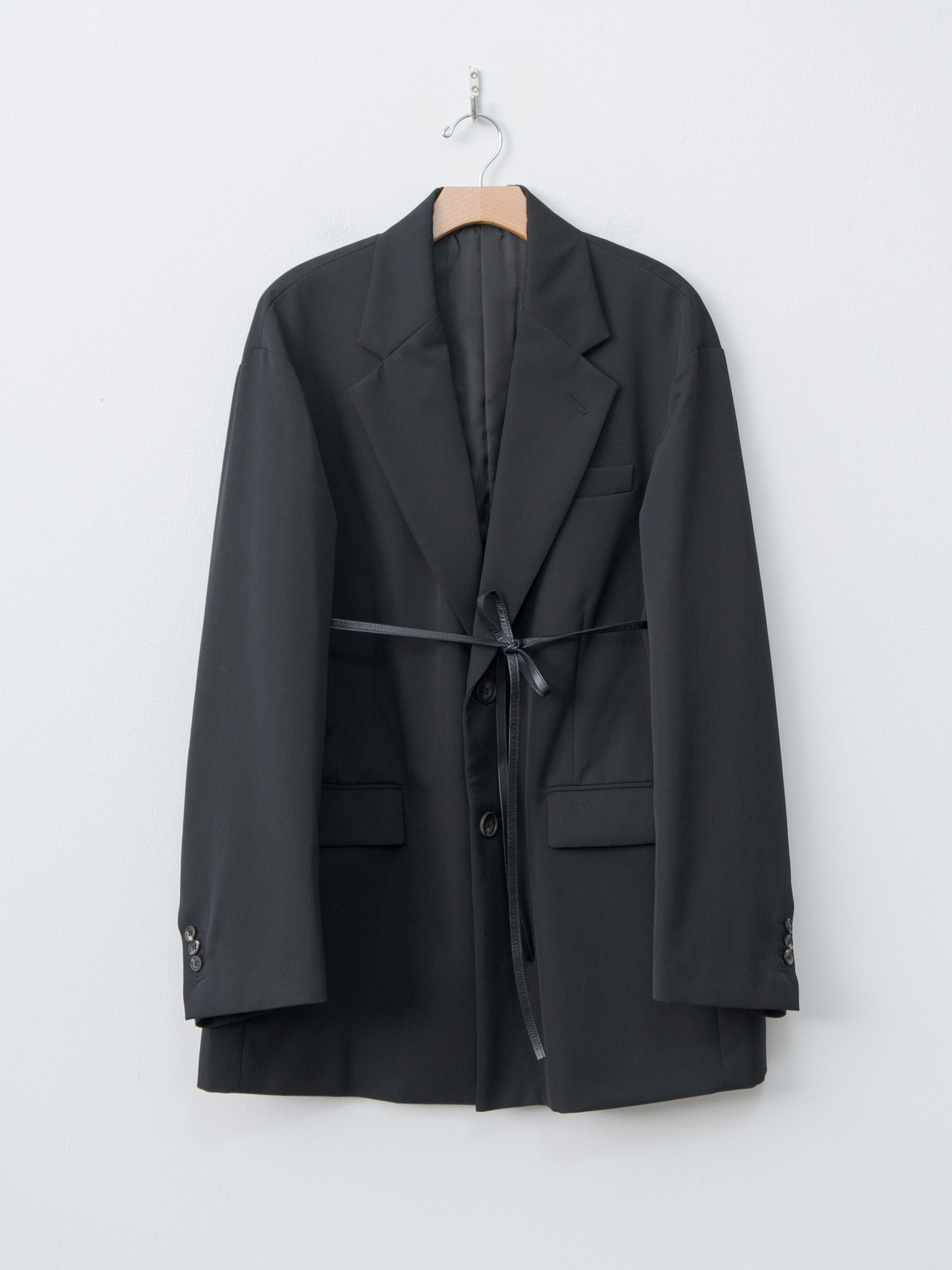 Namu Shop - ssstein Oversized Single Breasted Long Jacket with Leather Tie - Black
