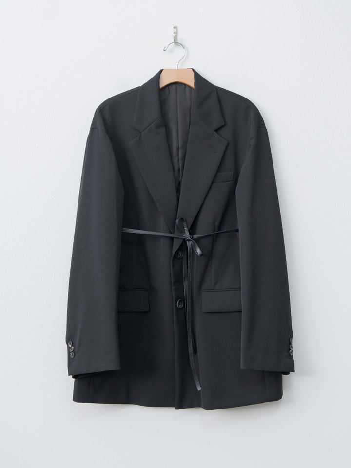 Namu Shop - ssstein Oversized Single Breasted Long Jacket with Leather Tie - Black
