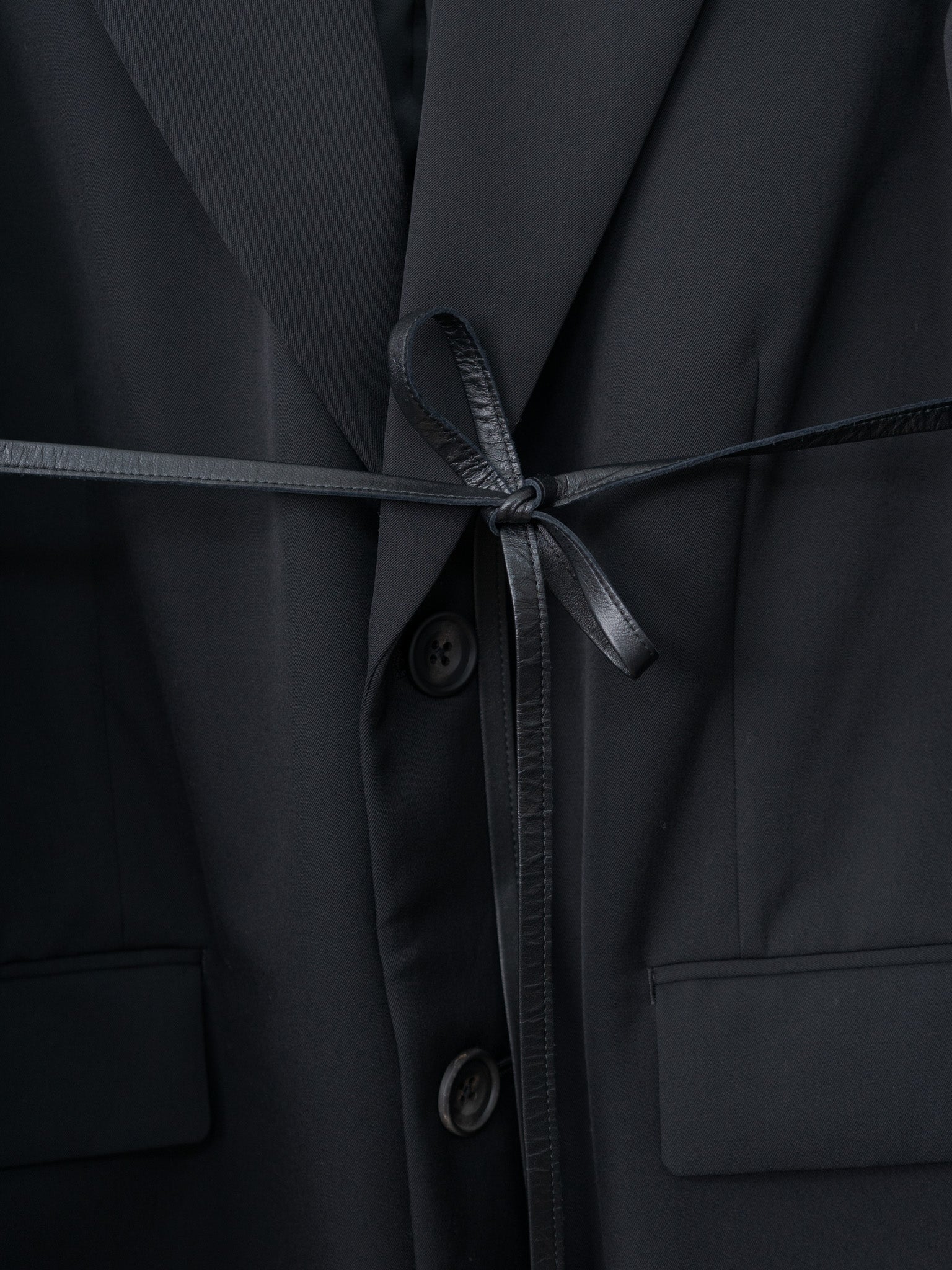 Namu Shop - ssstein Oversized Single Breasted Long Jacket with Leather Tie - Black