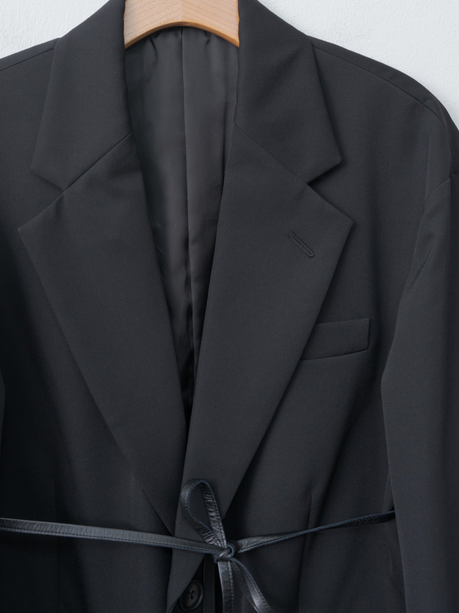 Namu Shop - ssstein Oversized Single Breasted Long Jacket with Leather Tie - Black