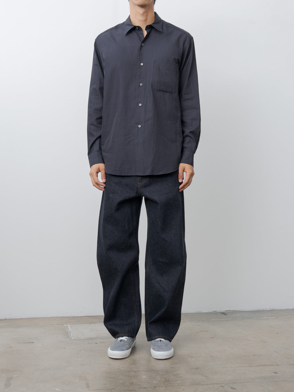Namu Shop - Kaptain Sunshine Cotton Silk Regular Collared Shirt - Navy