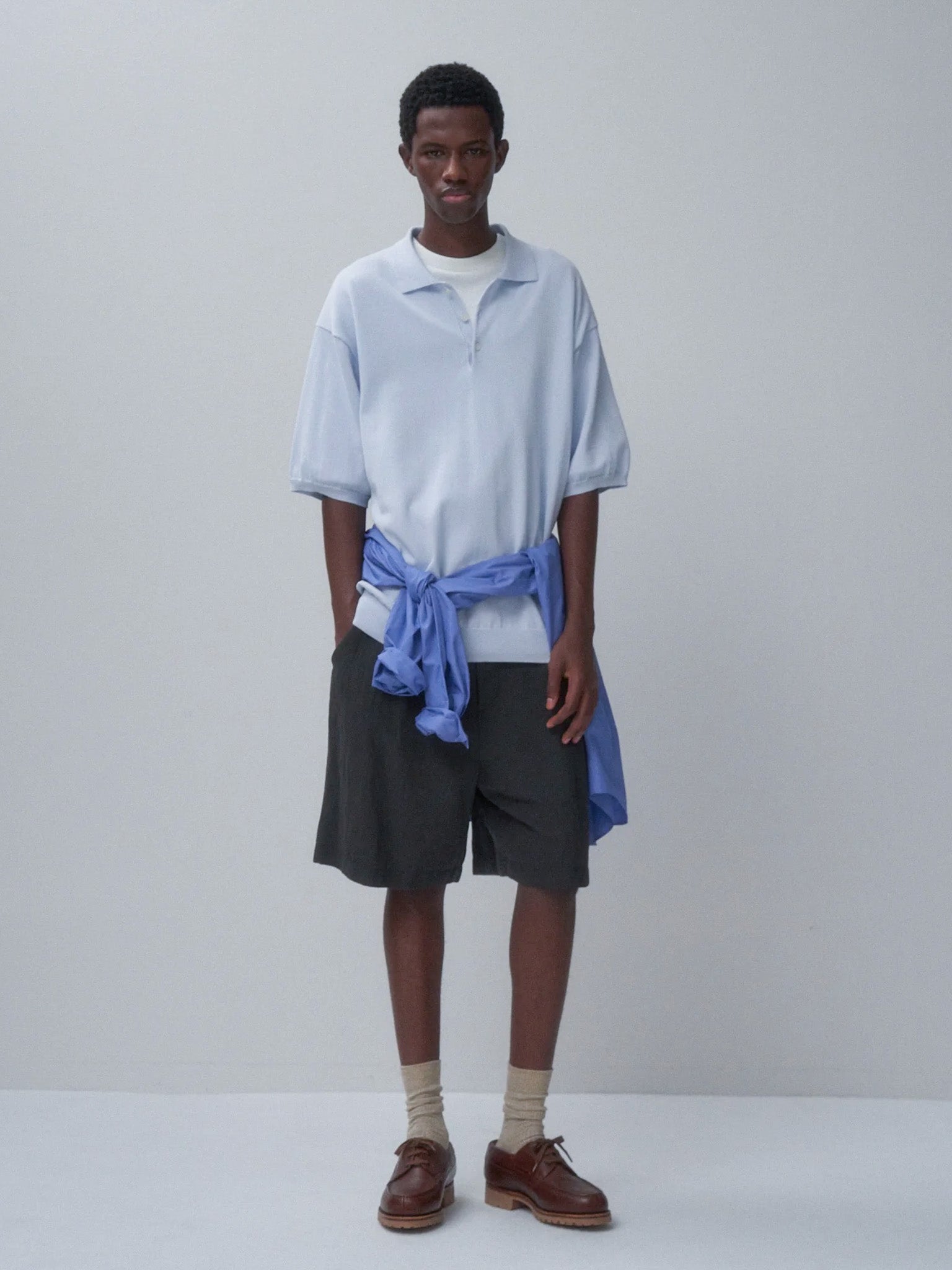 Namu Shop - Aton Cotton Linen Voile Loose Fit Shorts - Charcoal Gray