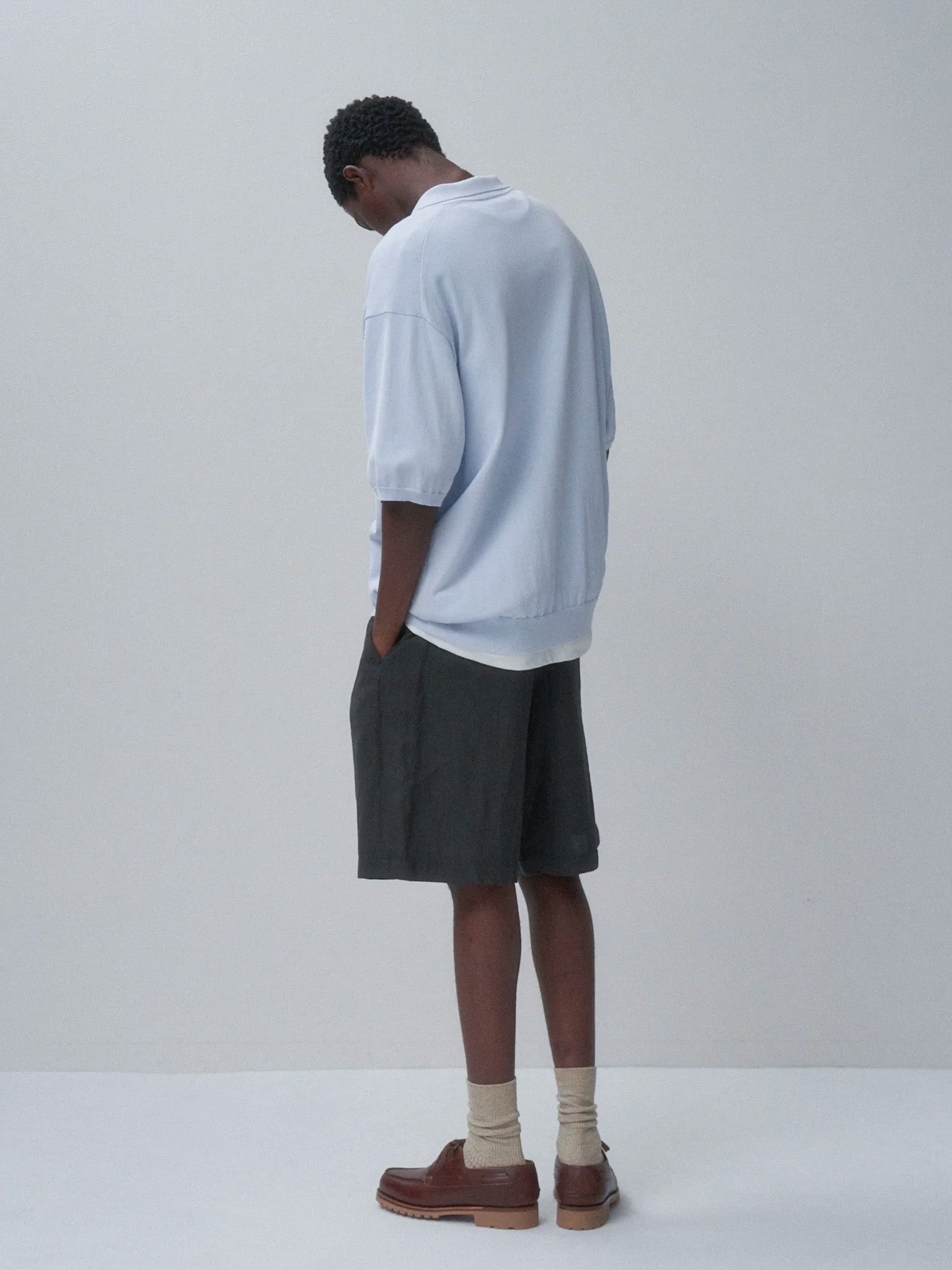 Namu Shop - Aton Cotton Linen Voile Loose Fit Shorts - Charcoal Gray