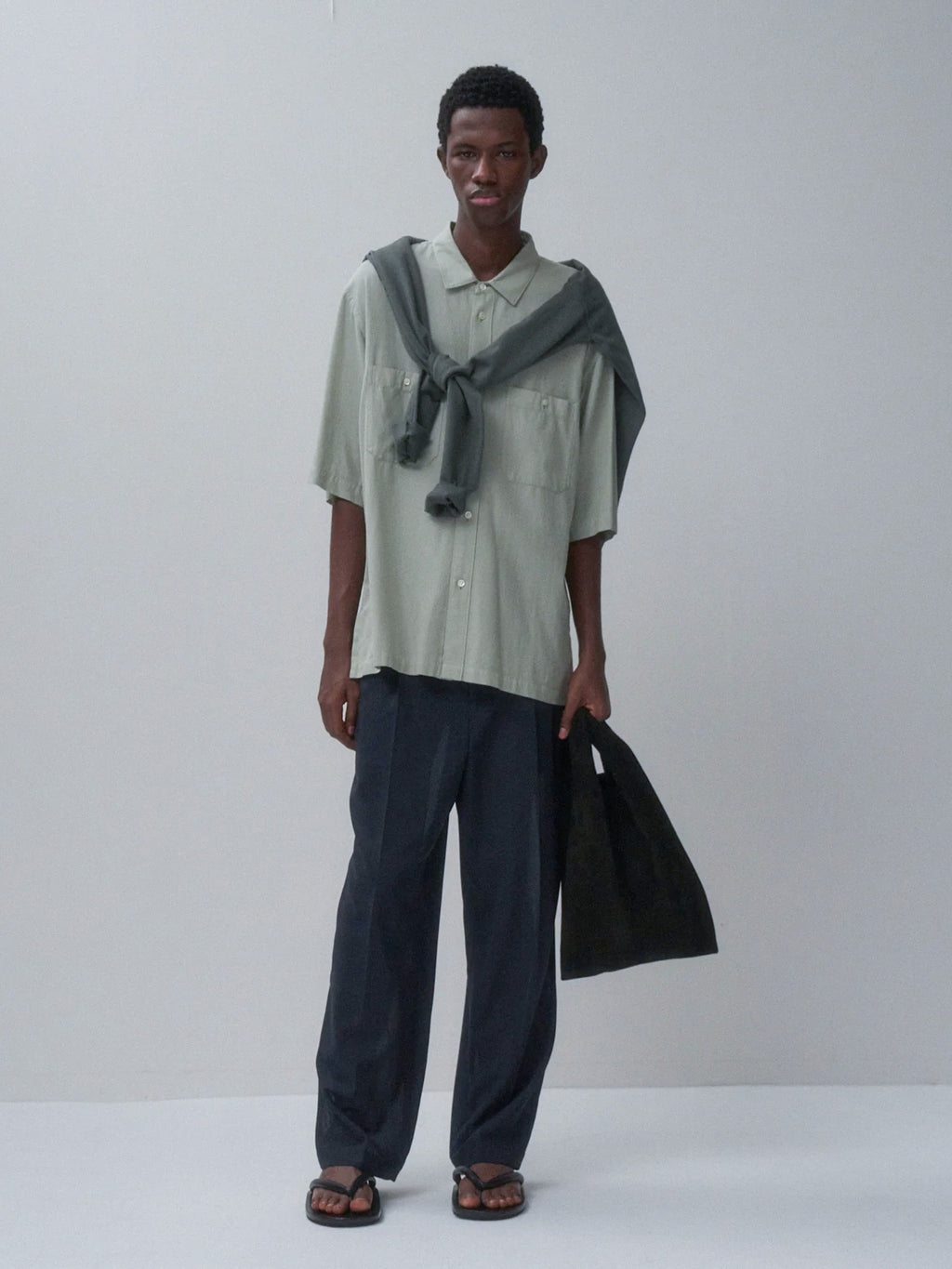 Namu Shop - Aton Twist Wool Gauze Two Tucked Easy Pants - Navy Top