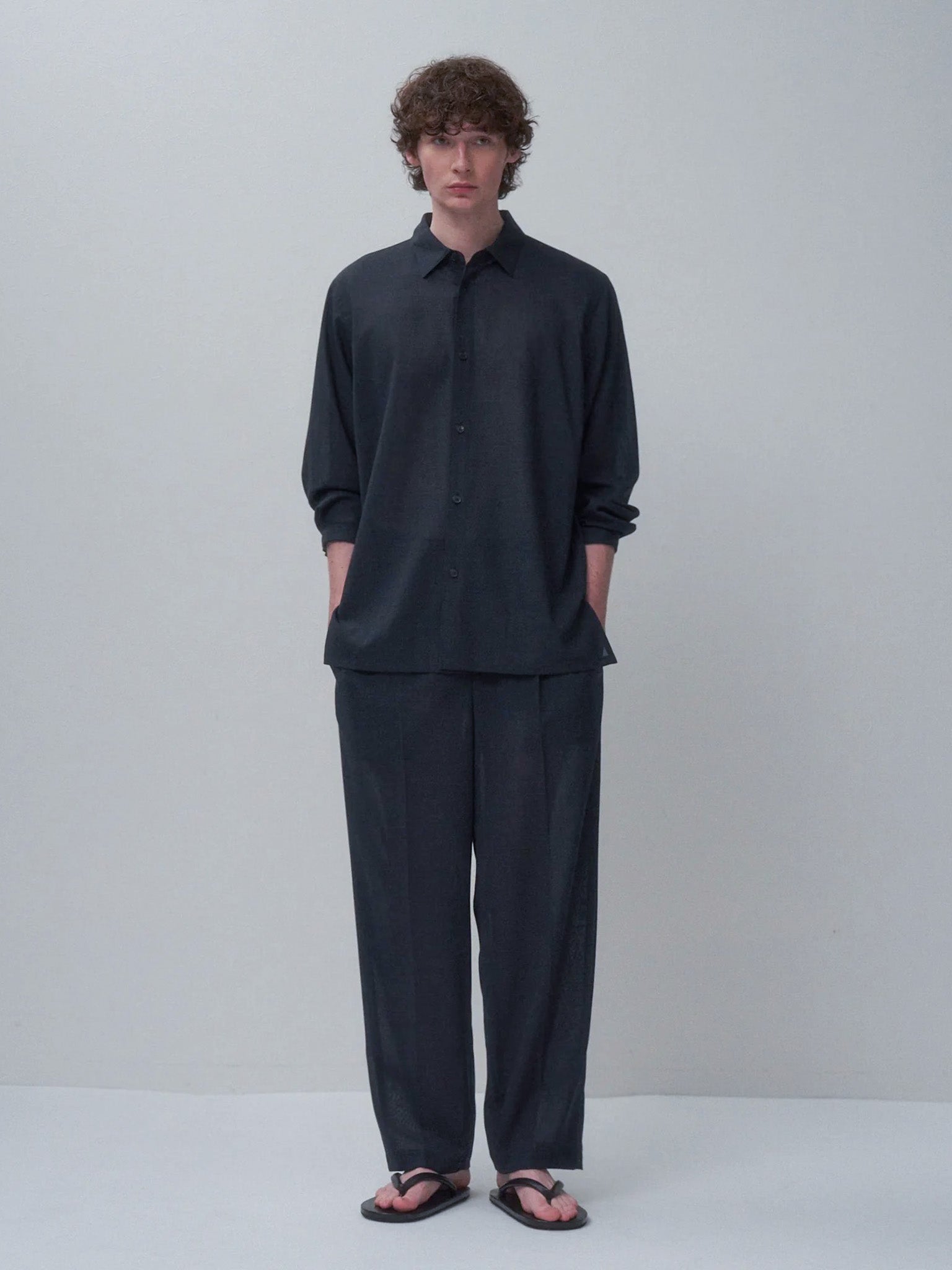 Namu Shop - Aton Twist Wool Gauze Two Tucked Easy Pants - Navy Top