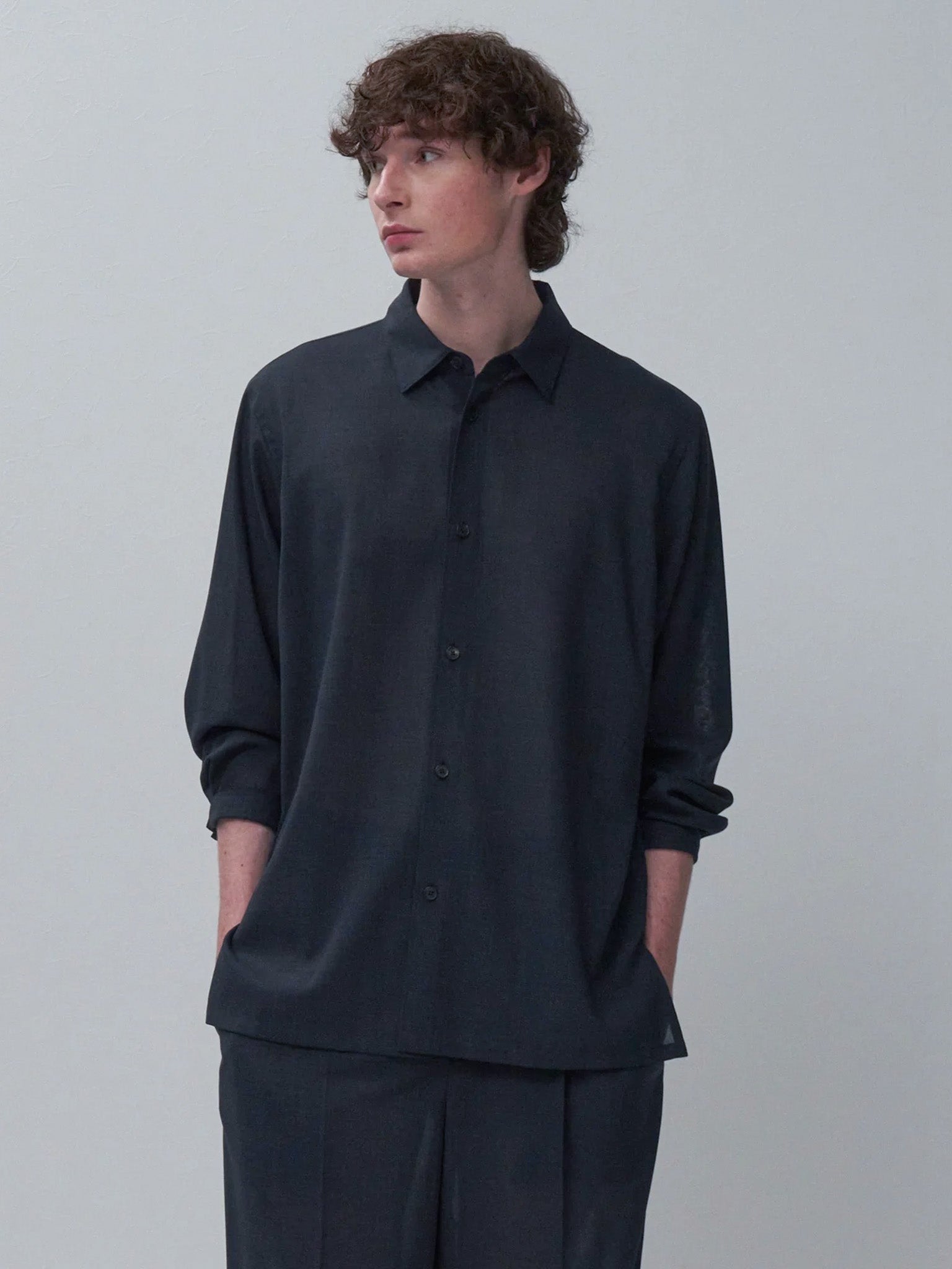 Namu Shop - Aton Twist Wool Gauze Loose Fit Shirt - Navy Top