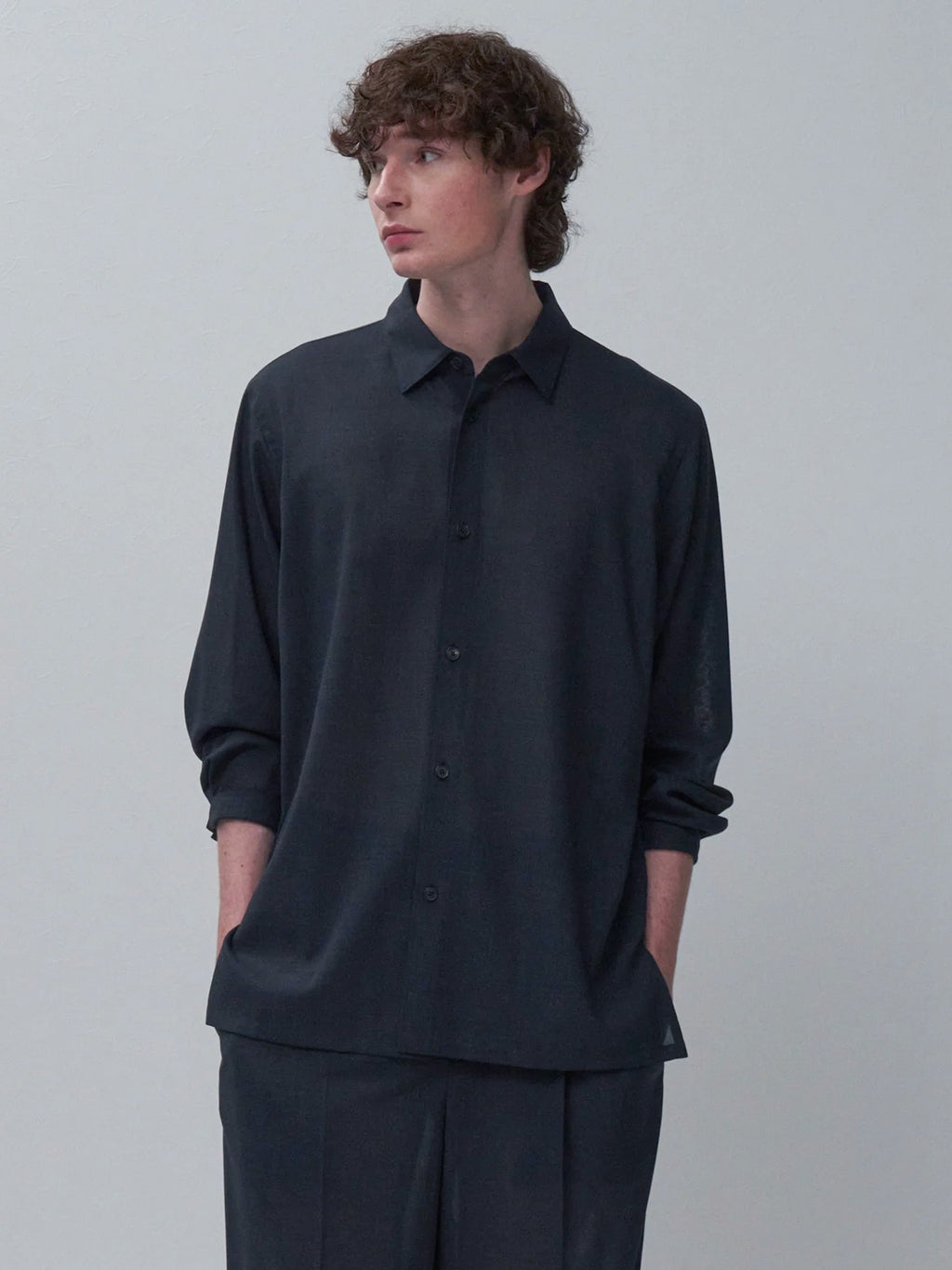 Namu Shop - Aton Twist Wool Gauze Loose Fit Shirt - Navy Top
