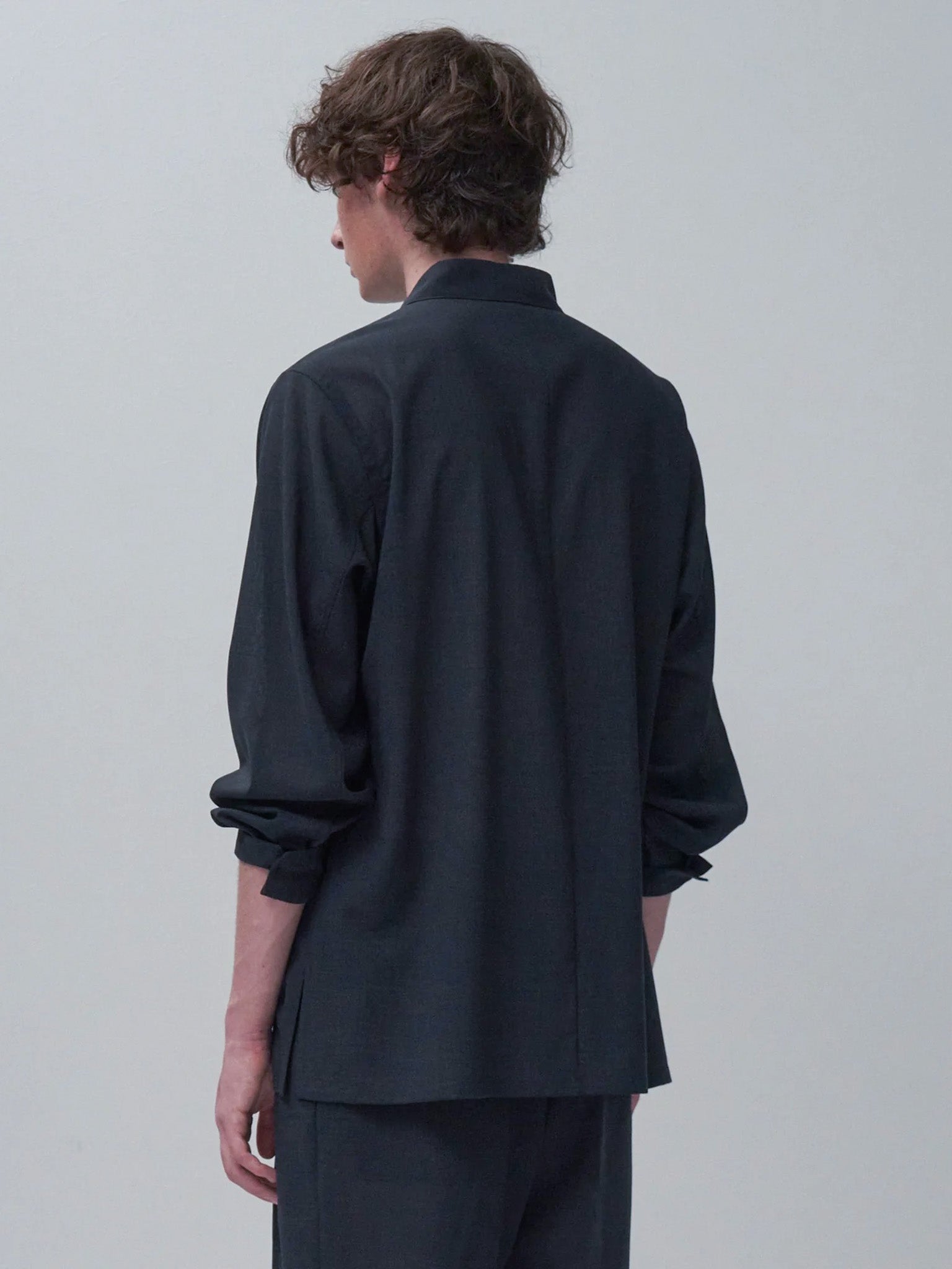 Namu Shop - Aton Twist Wool Gauze Loose Fit Shirt - Navy Top