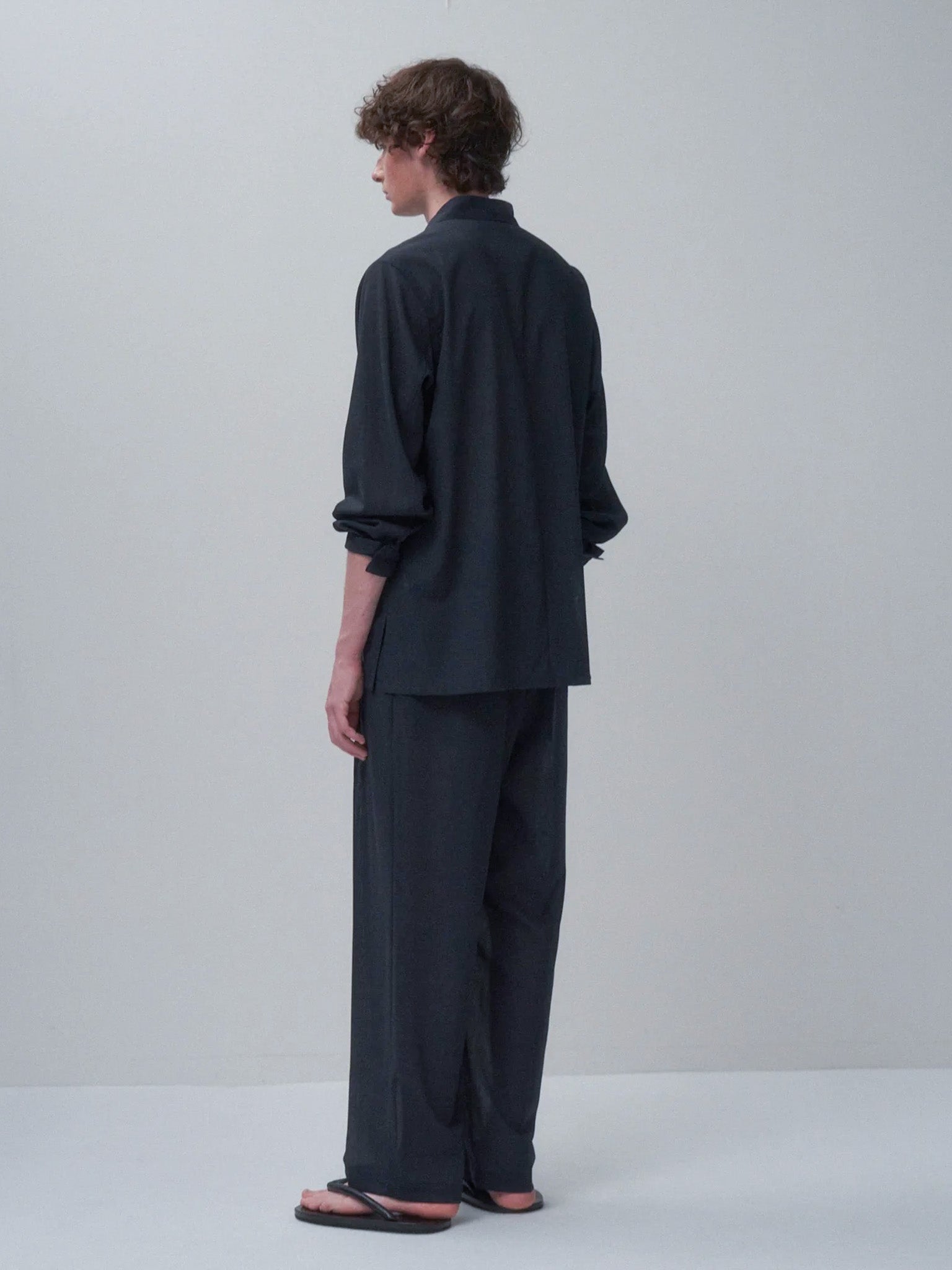 Namu Shop - Aton Twist Wool Gauze Two Tucked Easy Pants - Navy Top