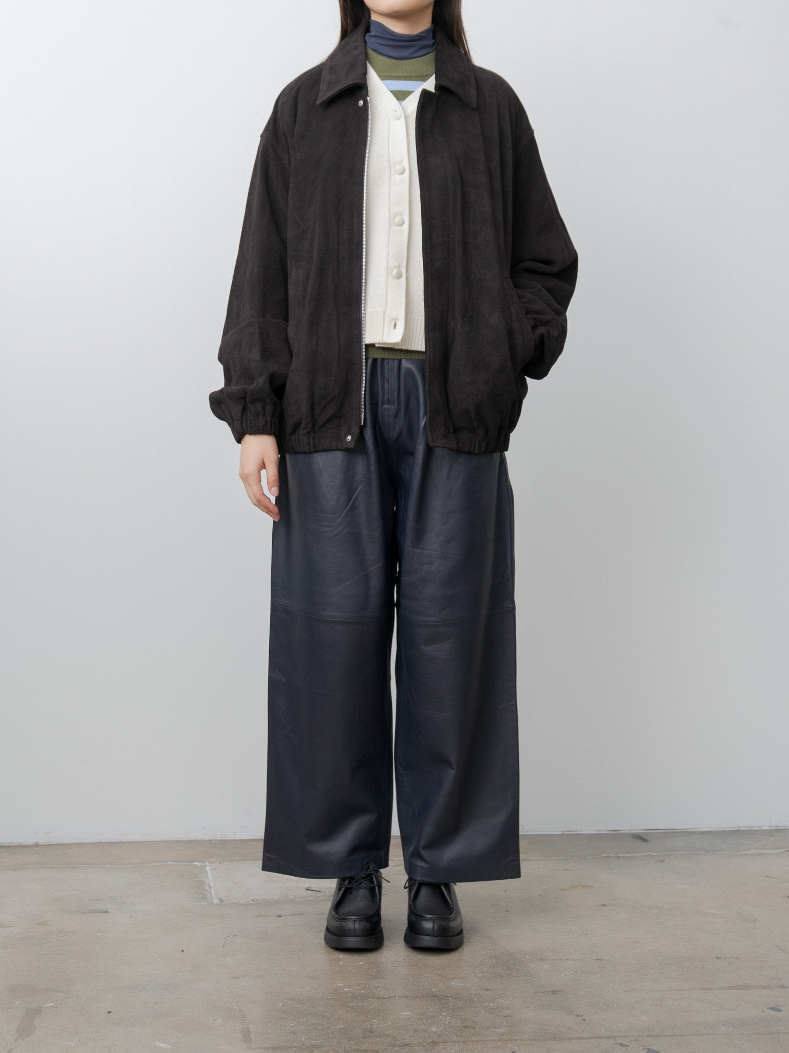 Namu Shop - ssstein Suede Zip Short Jacket - Dark Brown