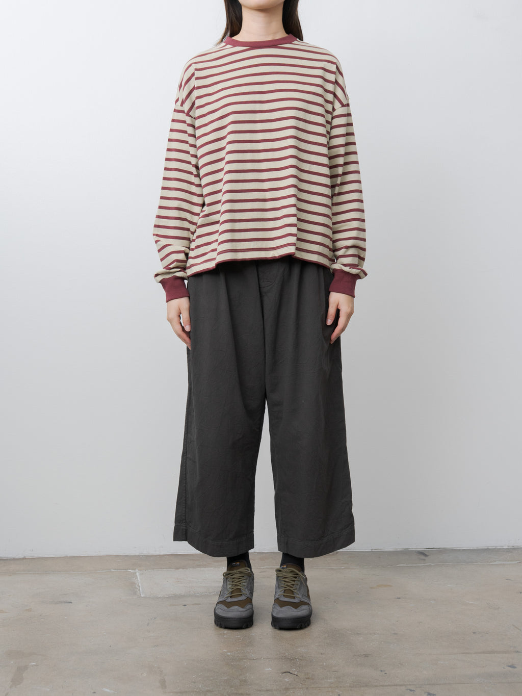Namu Shop - Veritecoeur Cotton Border L/S - Beige x Bordeaux