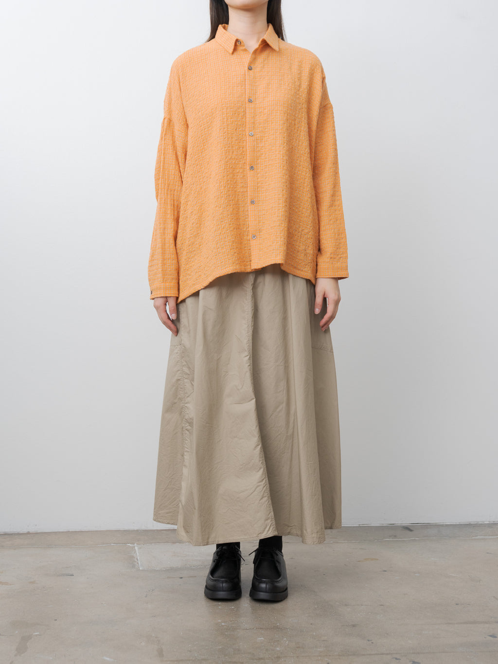 Namu Shop - Ichi Antiquites W/C Gingham Shirt - Orange x Mocha