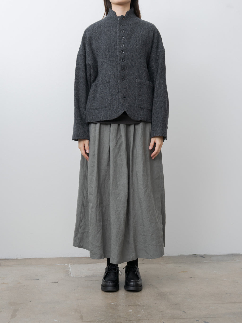 Namu Shop - Ichi Antiquites Wool Herringbone Jacket - Black