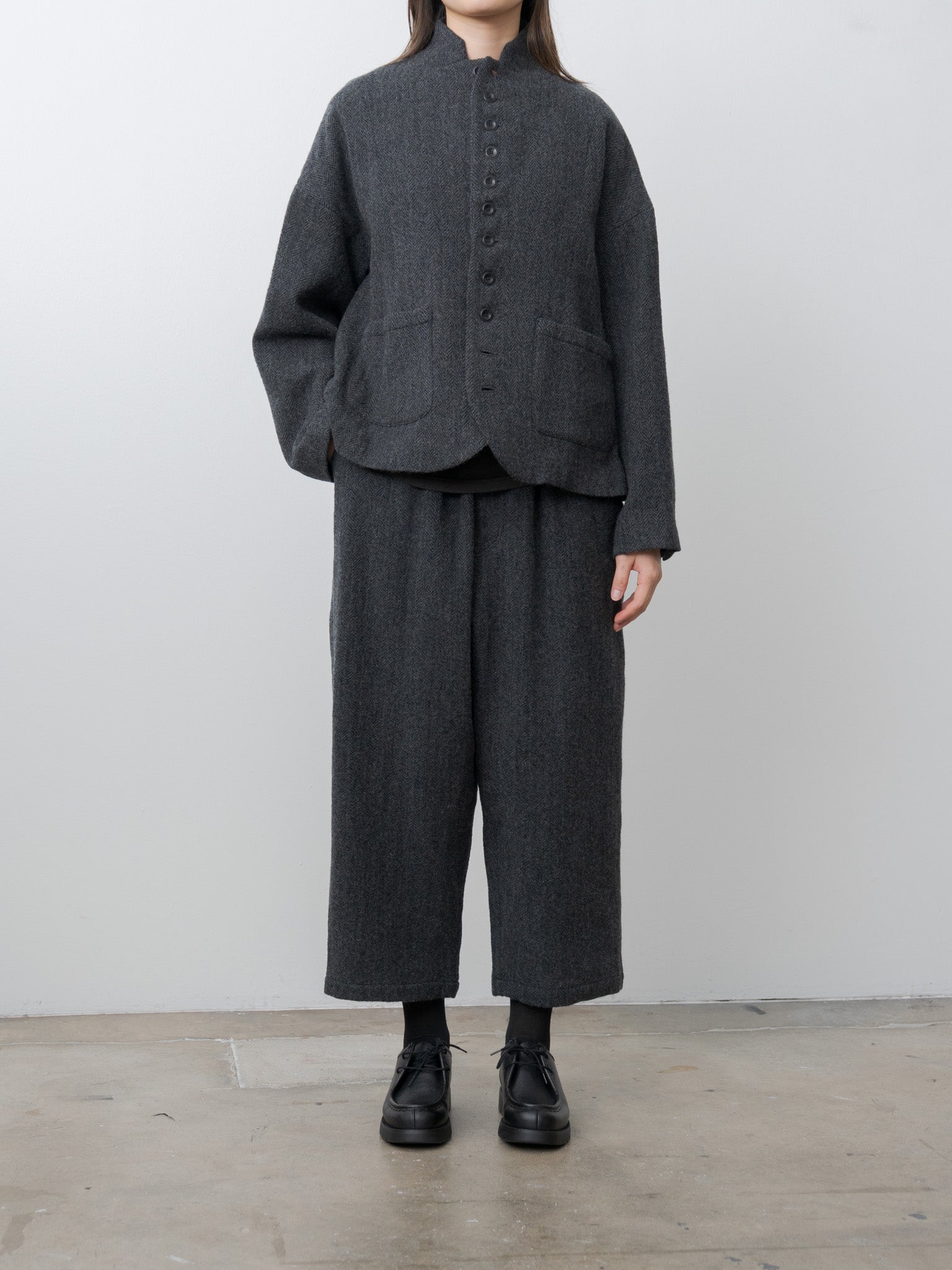 Namu Shop - Ichi Antiquites Wool Herringbone Pants - Black