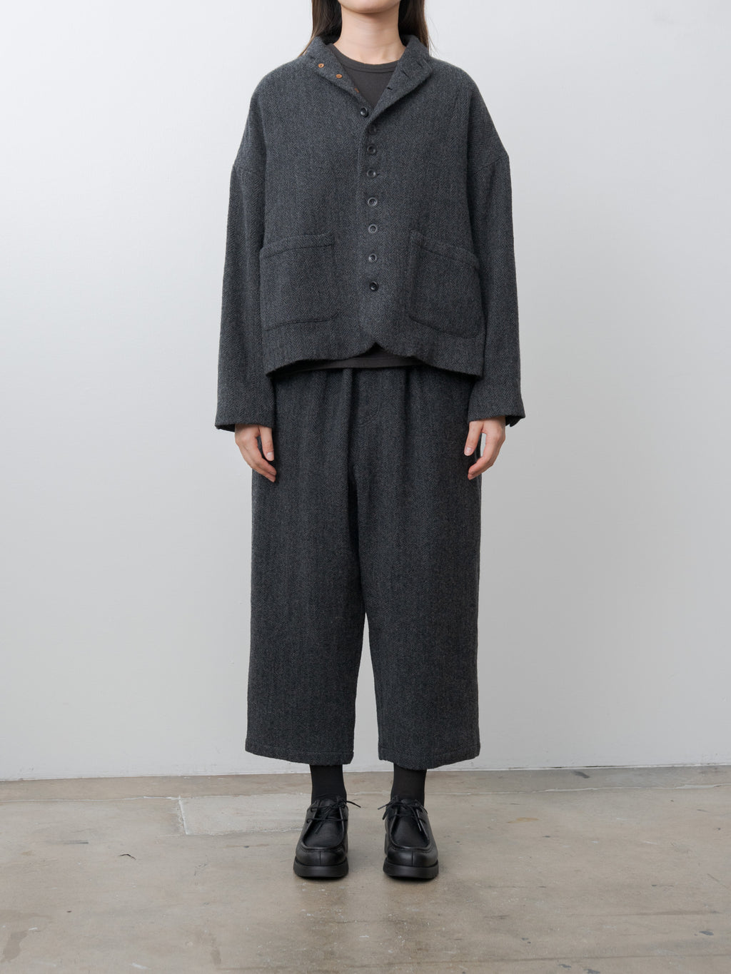 Namu Shop - Ichi Antiquites Wool Herringbone Pants - Black