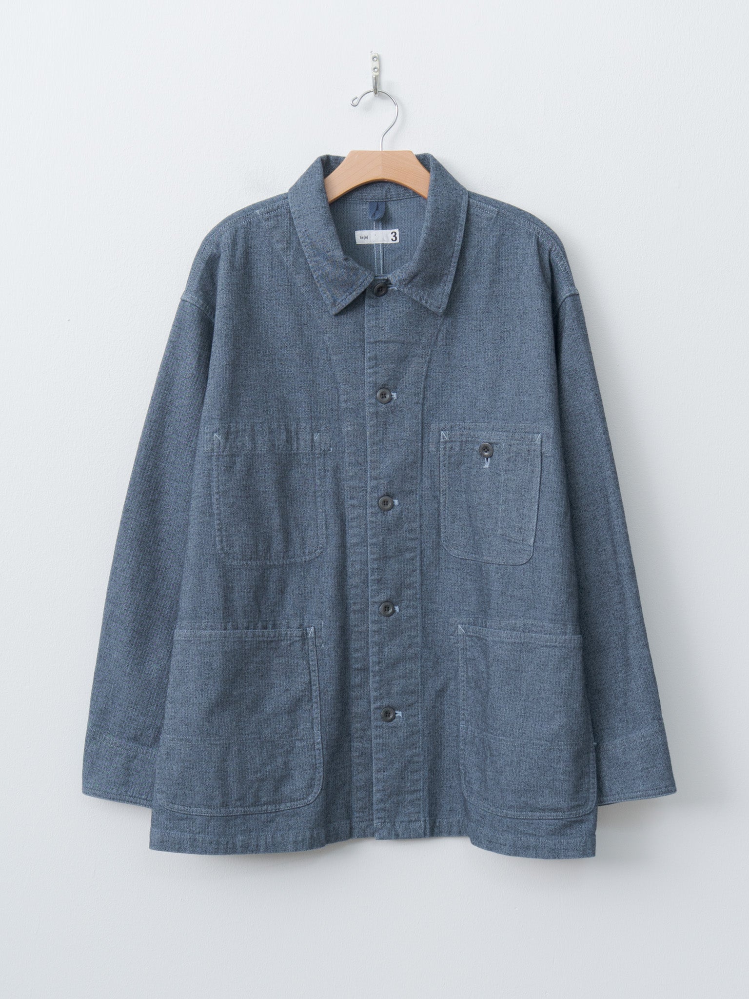 Namu Shop - ts(s) Garment Dye Woolly Finish Herringbone Cloth Coverall Jacket - Blue