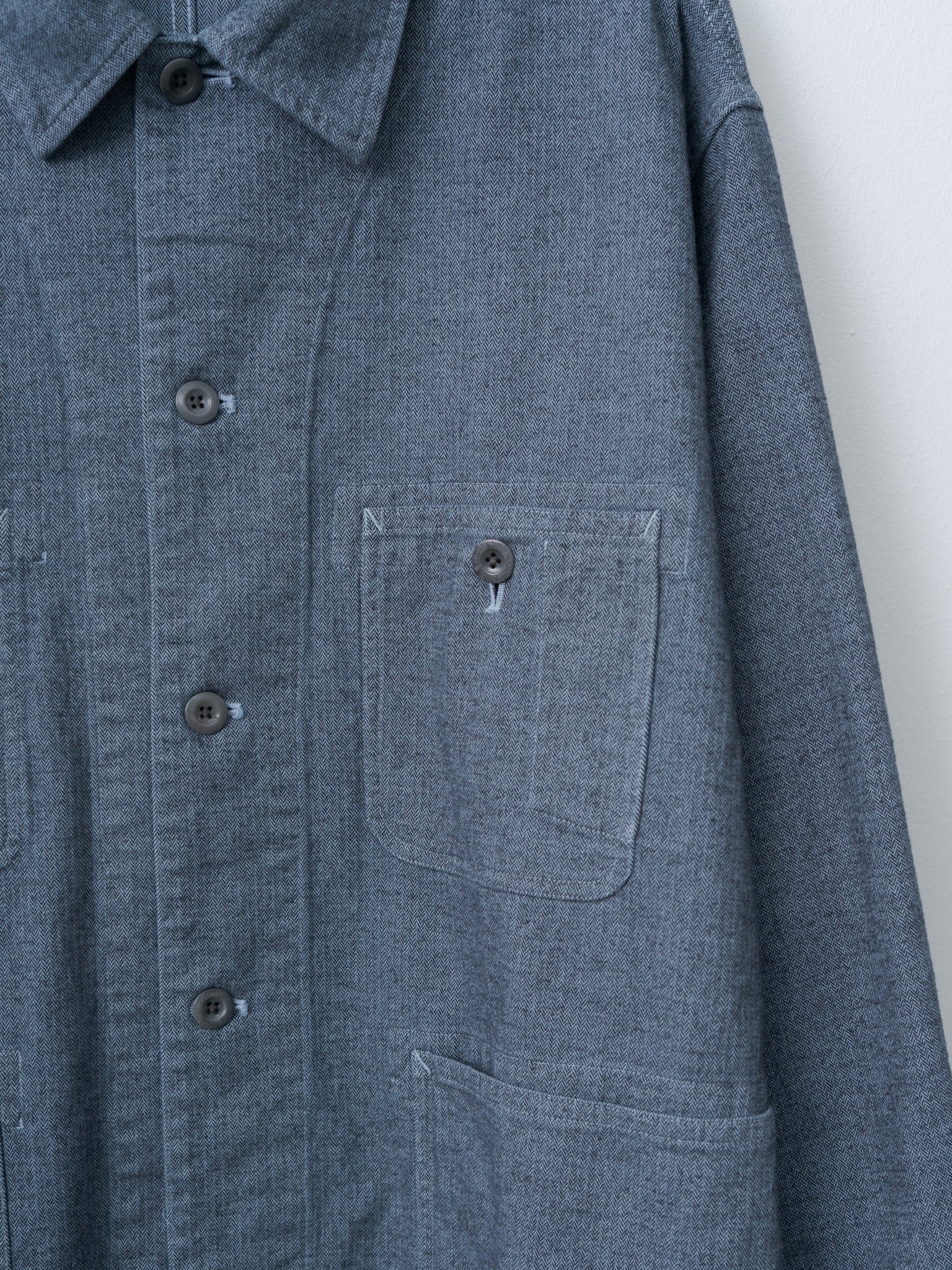 Namu Shop - ts(s) Garment Dye Woolly Finish Herringbone Cloth Coverall Jacket - Blue