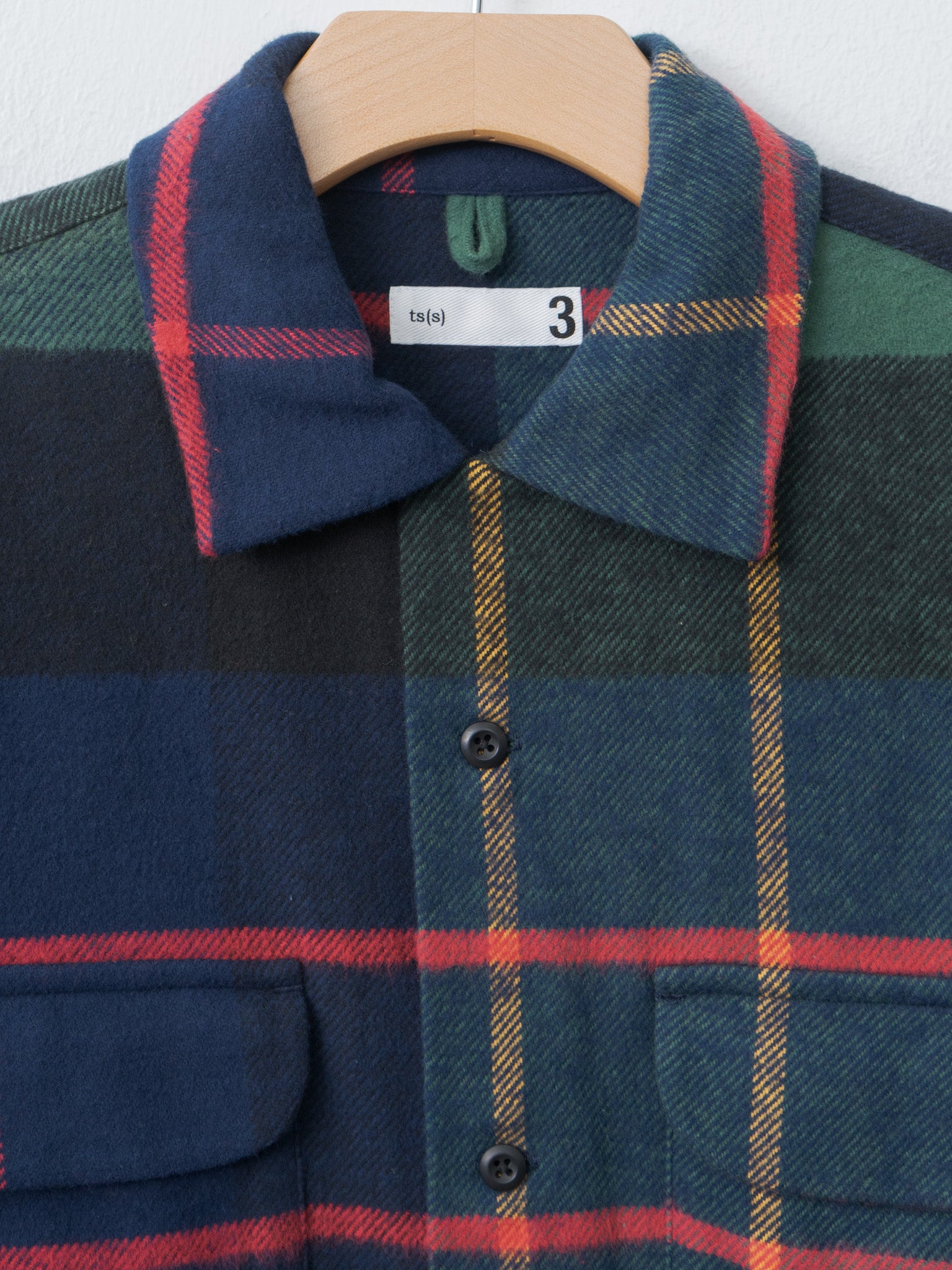 Namu Shop - ts(s) Large Tartan Plaid Cotton Flannel Twill Round Flap Pocket Baggy Shirt - Navy