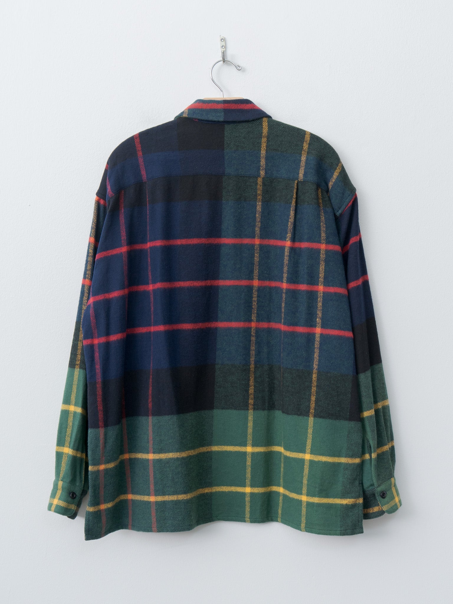Namu Shop - ts(s) Large Tartan Plaid Cotton Flannel Twill Round Flap Pocket Baggy Shirt - Navy