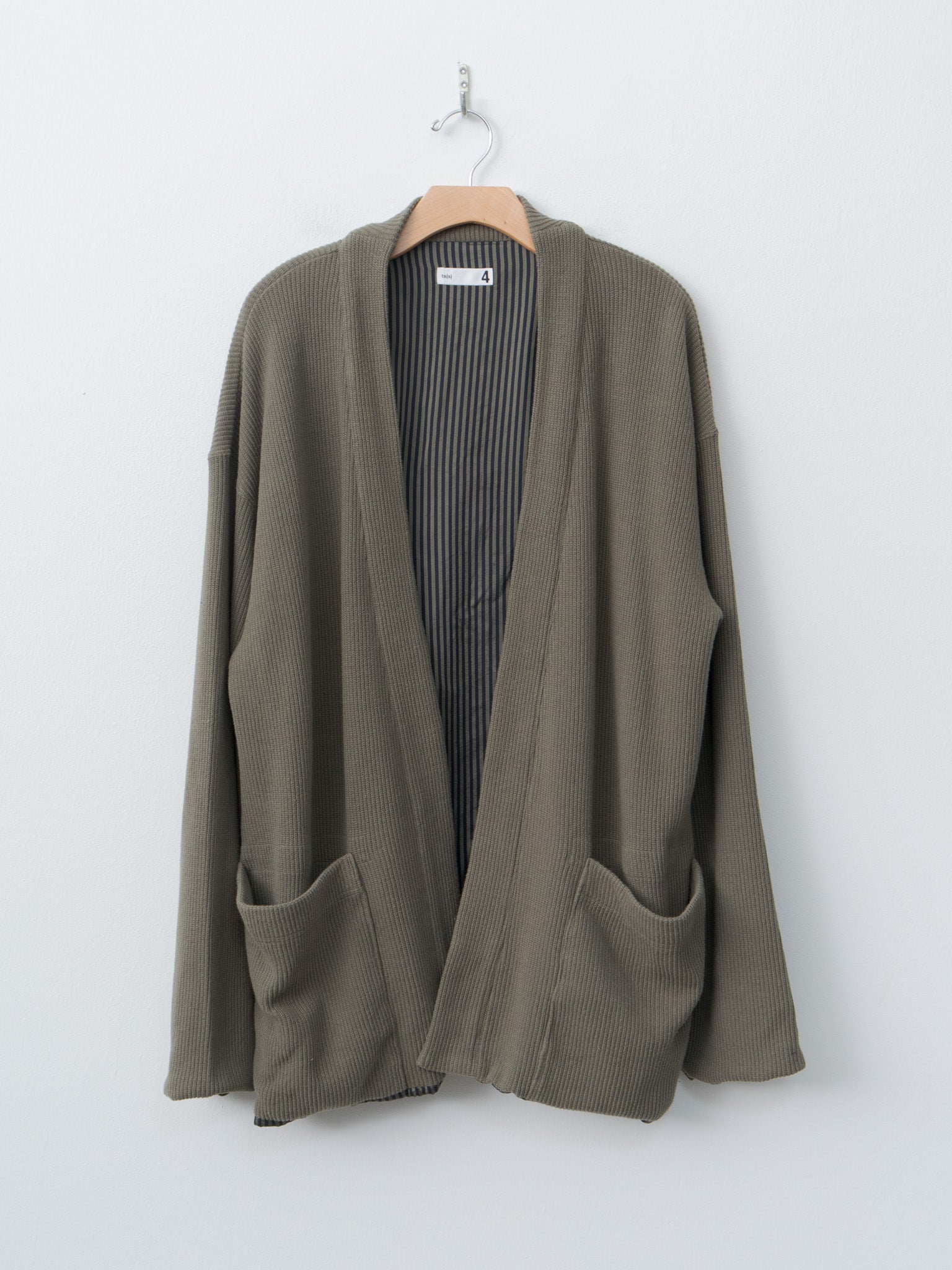 Namu Shop - ts(s) Rib Stitch Cotton Jersey Lined Easy Cardigan - Olive