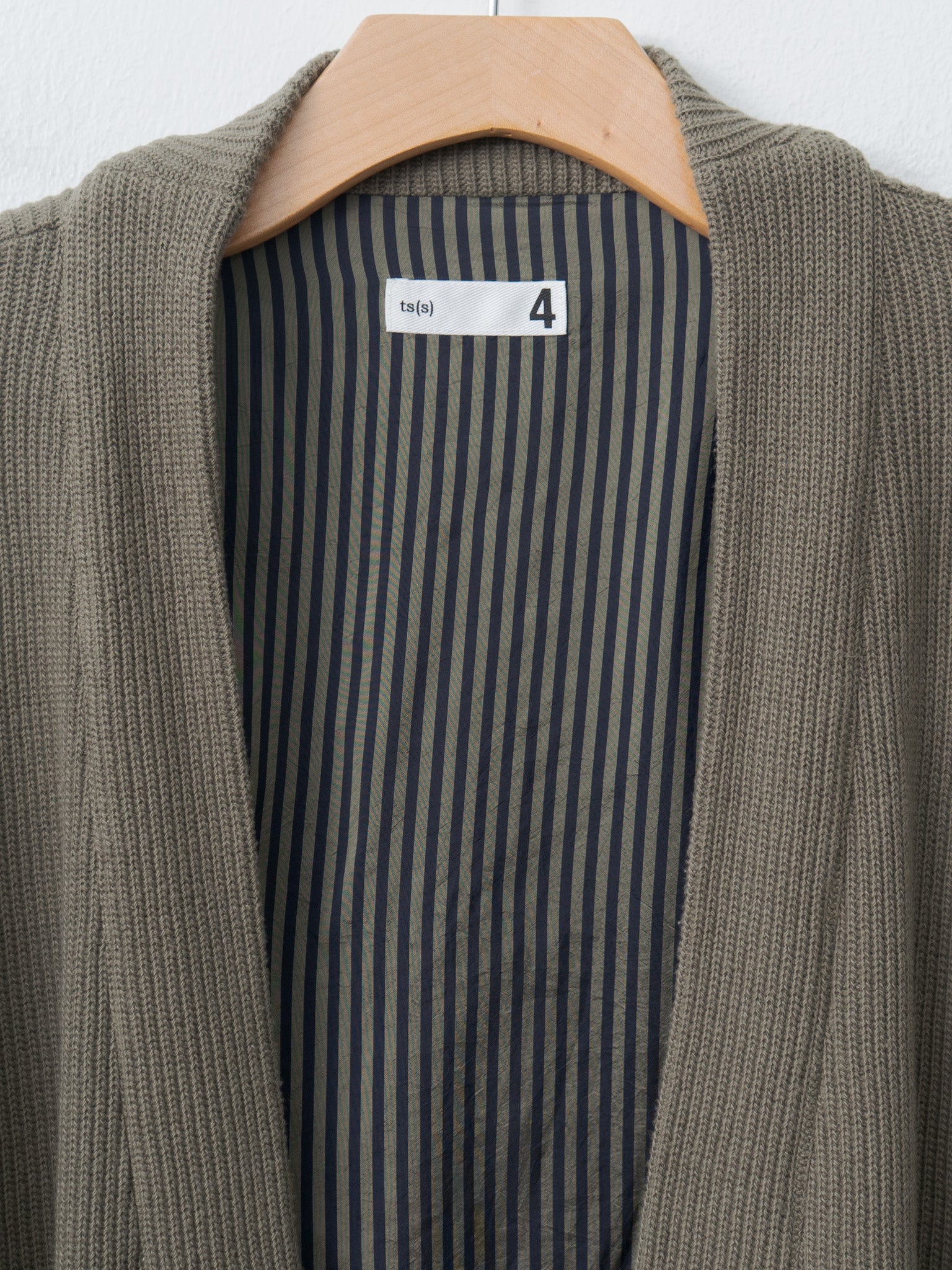 Namu Shop - ts(s) Rib Stitch Cotton Jersey Lined Easy Cardigan - Olive