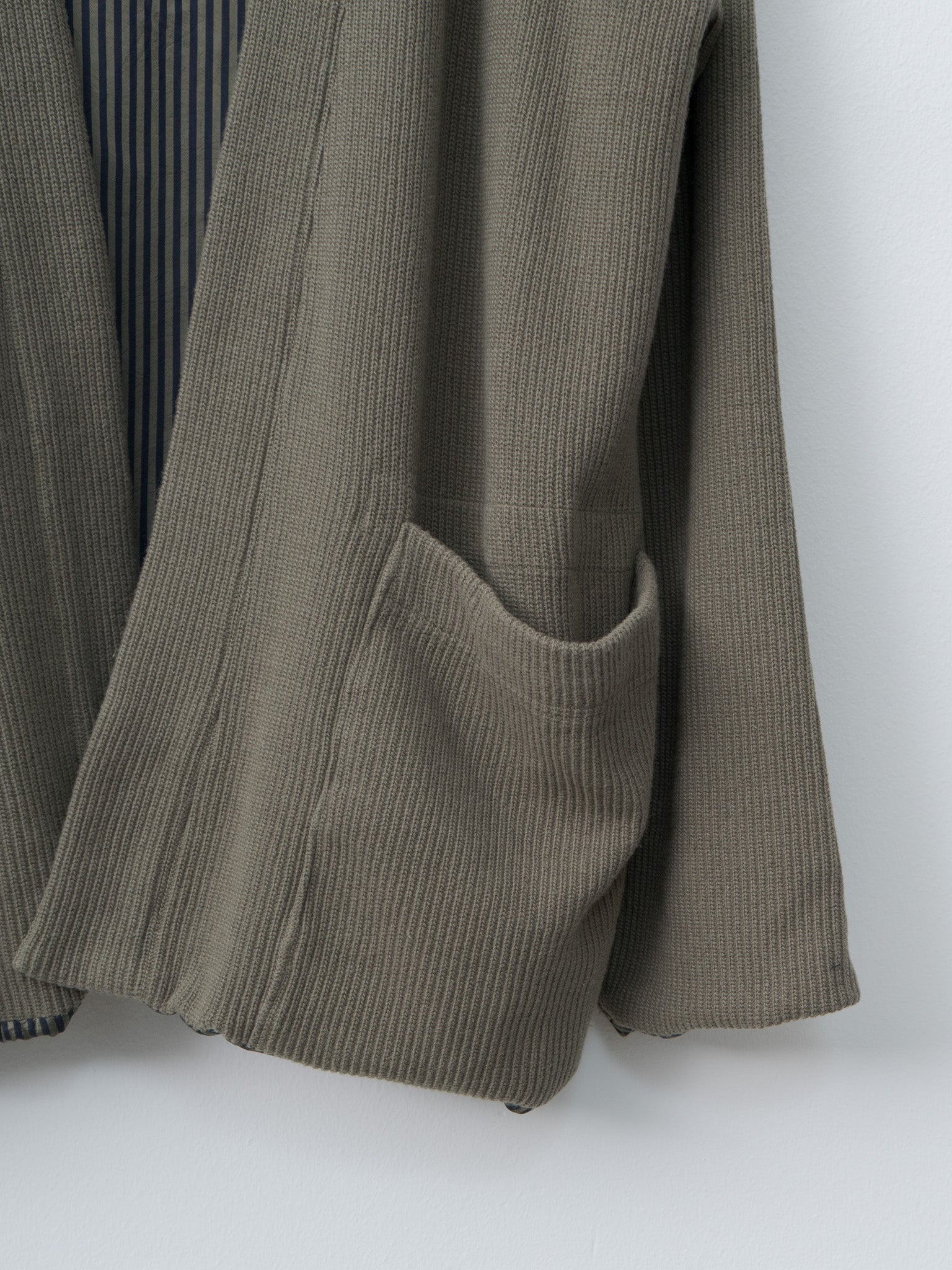 Namu Shop - ts(s) Rib Stitch Cotton Jersey Lined Easy Cardigan - Olive
