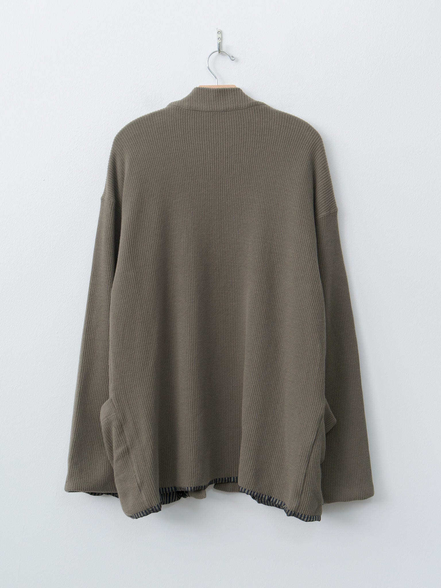 Namu Shop - ts(s) Rib Stitch Cotton Jersey Lined Easy Cardigan - Olive