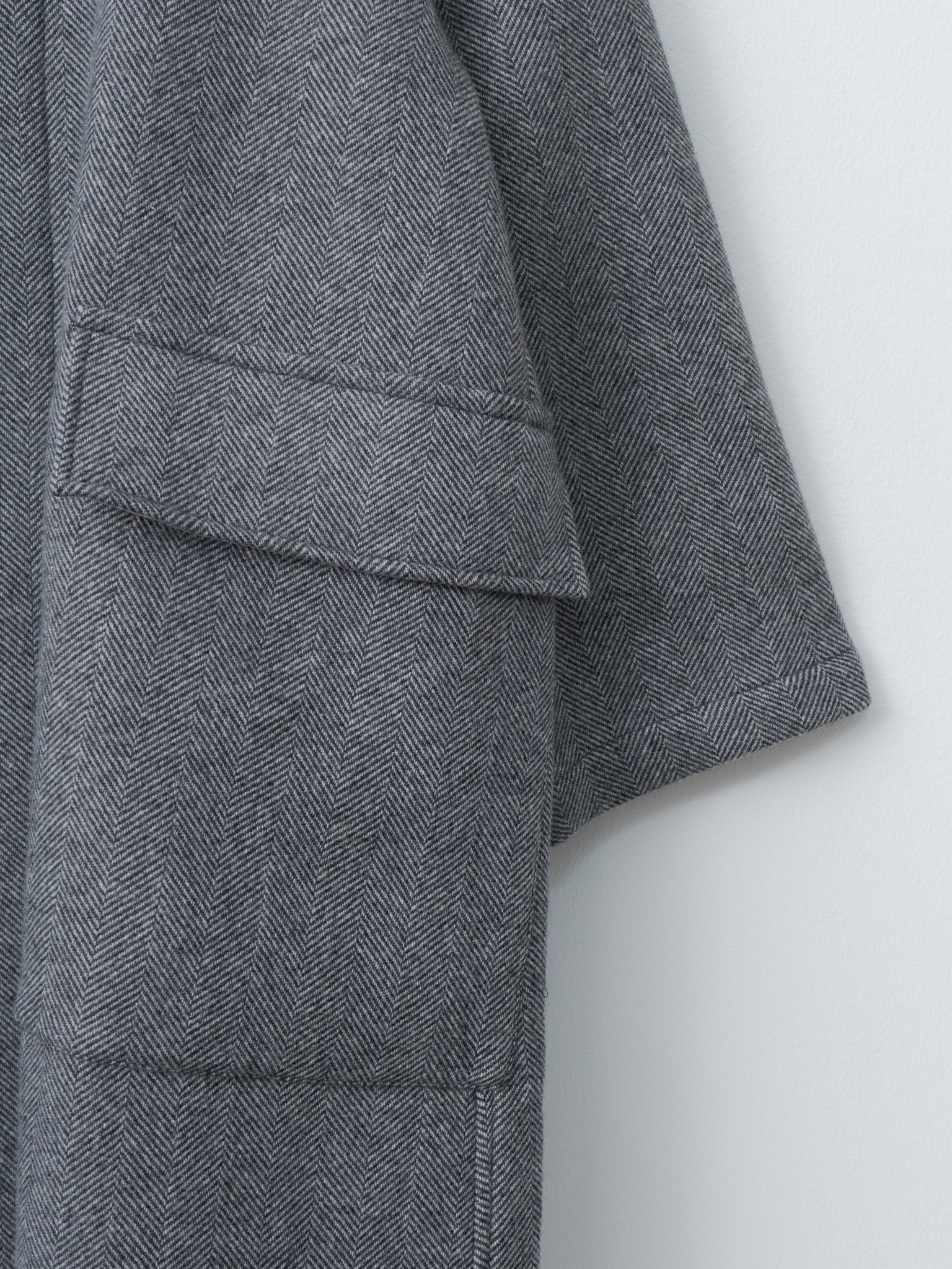 Namu Shop - ts(s) Herringbone Wool/Nylon Double Cloth Raglan Sleeve Hooded Easy Coat - Gray