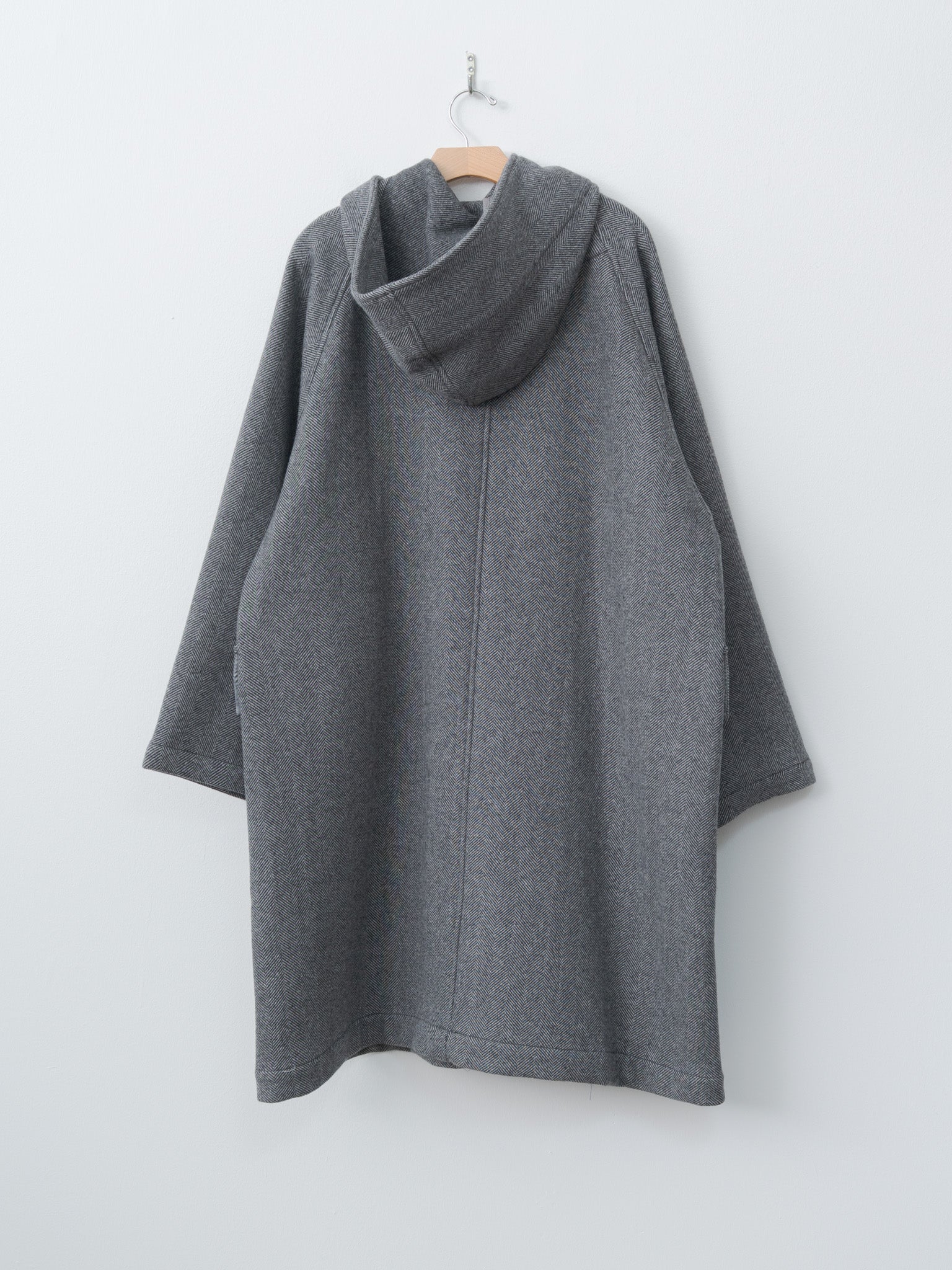 Namu Shop - ts(s) Herringbone Wool/Nylon Double Cloth Raglan Sleeve Hooded Easy Coat - Gray