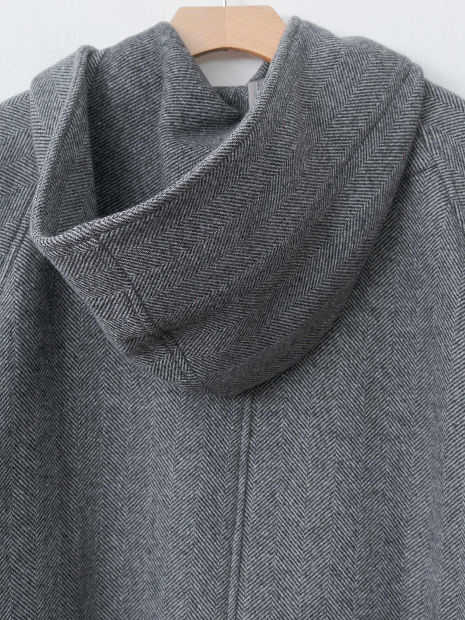 Namu Shop - ts(s) Herringbone Wool/Nylon Double Cloth Raglan Sleeve Hooded Easy Coat - Gray