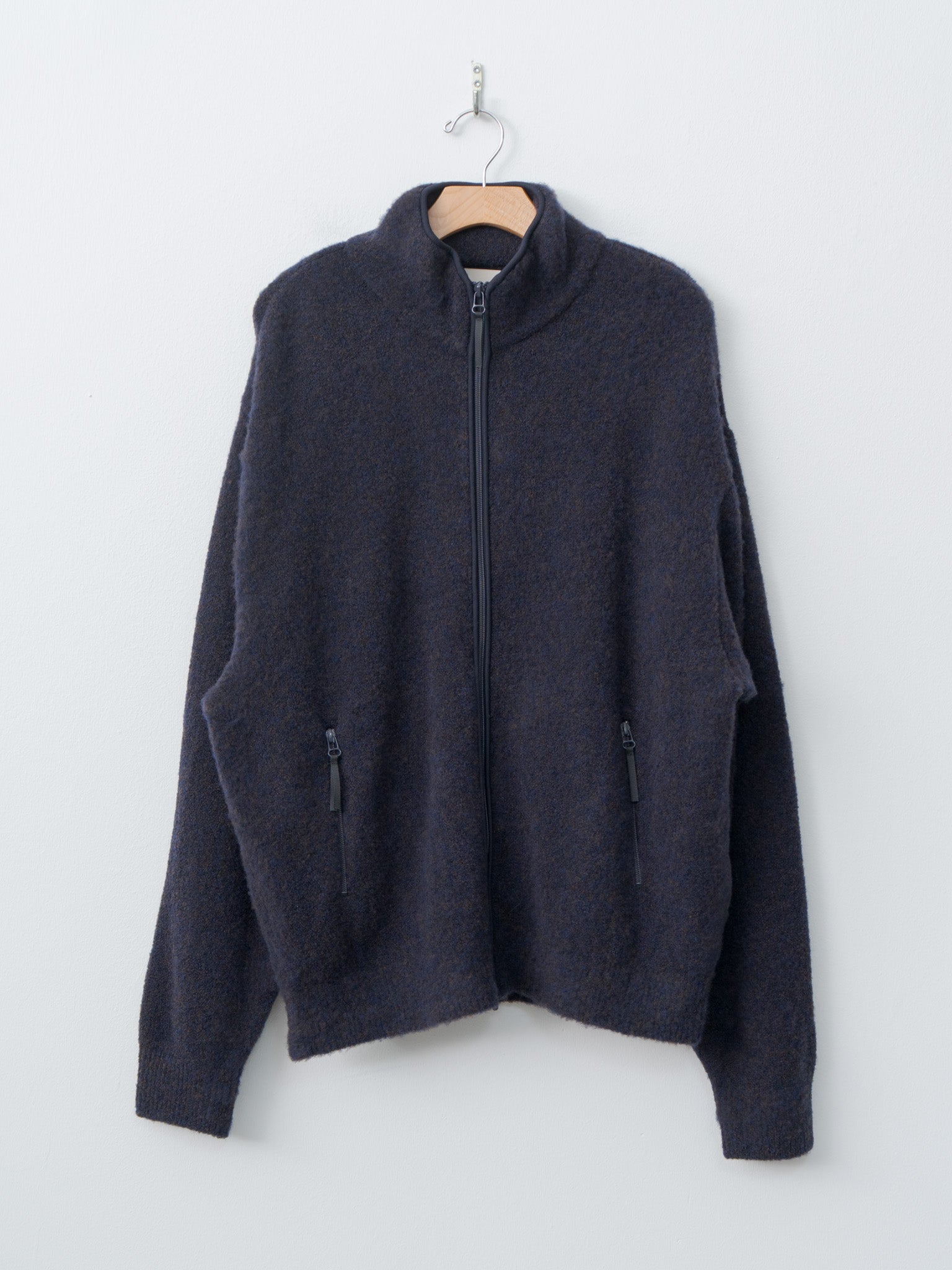 Namu Shop - Yoke Boucle Knit Zip Jacket - Navy