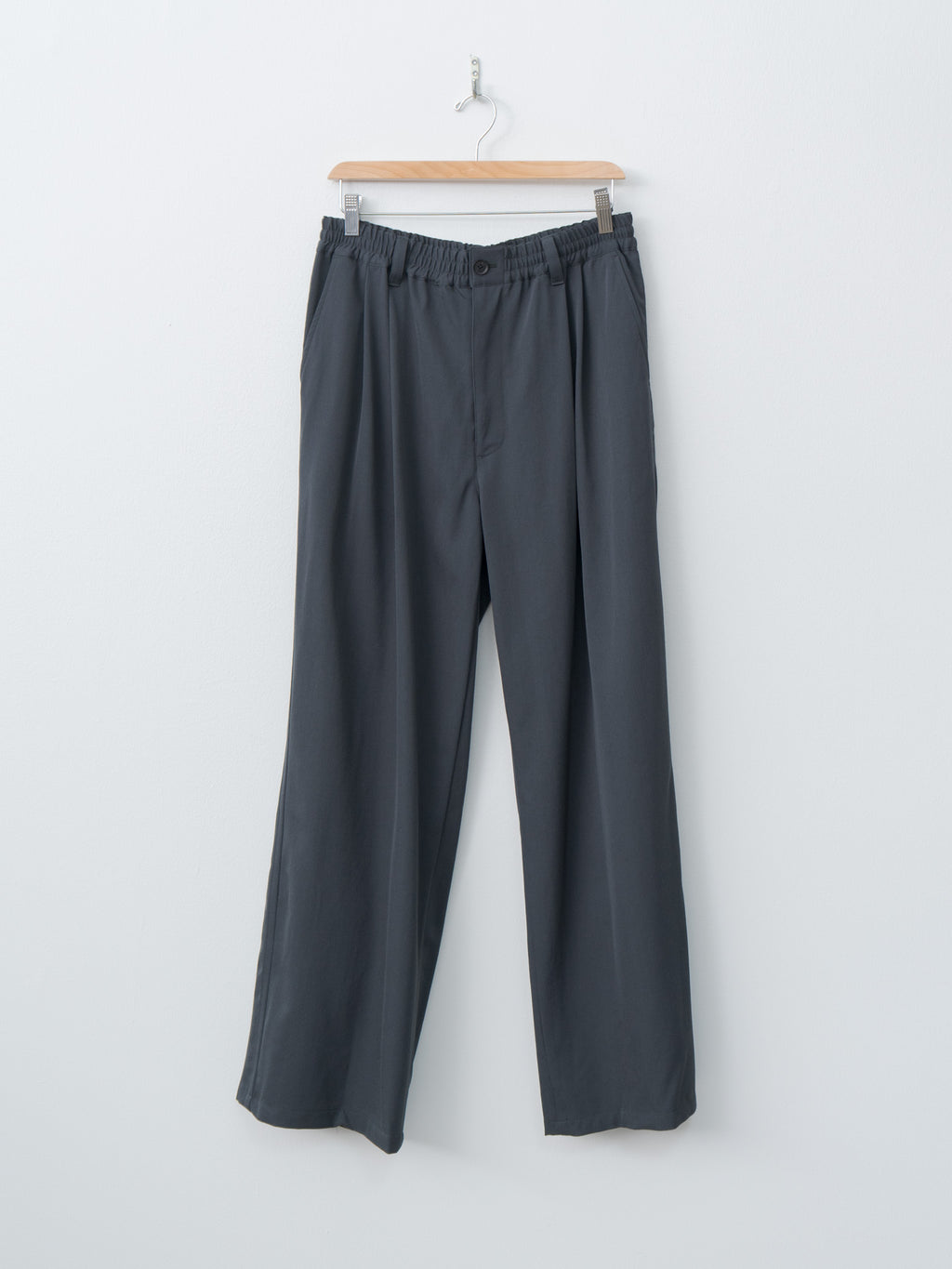 Namu Shop - Yoke Wool Washer Twill 2pleated Wide-leg Easy Trousers - Navy
