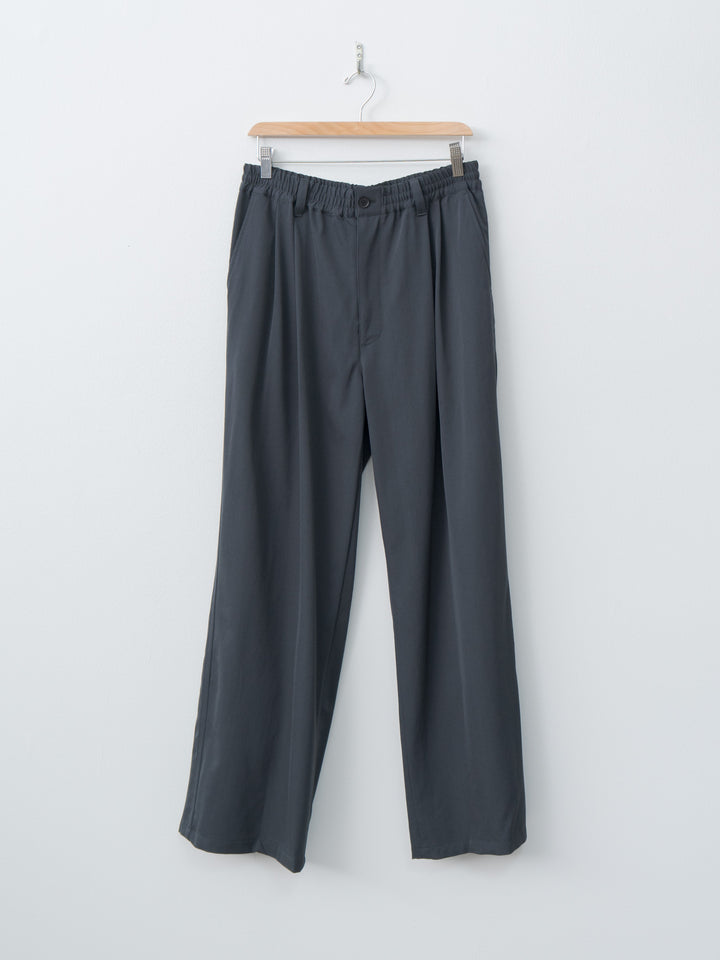 Namu Shop - Yoke Wool Washer Twill 2pleated Wide-leg Easy Trousers - Navy