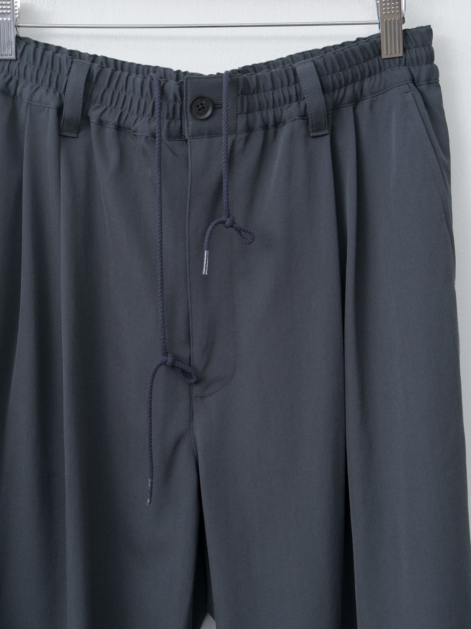 Namu Shop - Yoke Wool Washer Twill 2pleated Wide-leg Easy Trousers - Navy
