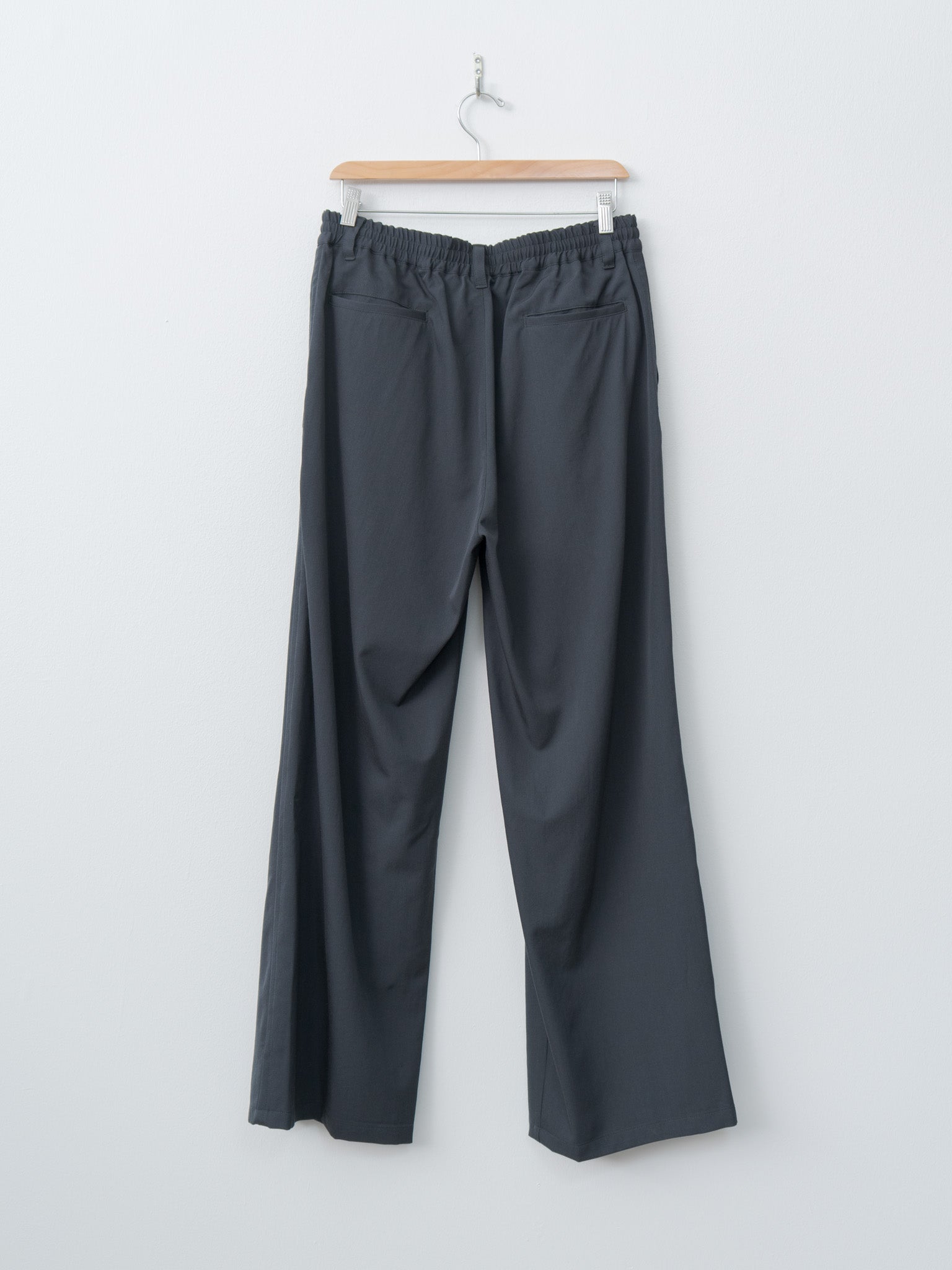 Namu Shop - Yoke Wool Washer Twill 2pleated Wide-leg Easy Trousers - Navy