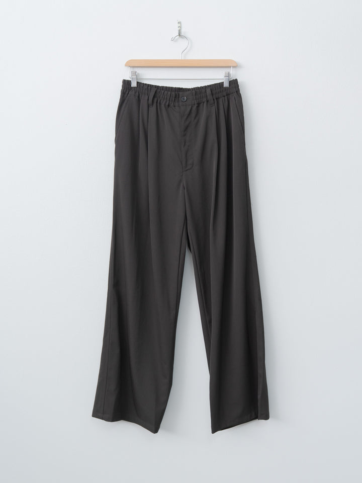 Namu Shop - Yoke Wool Washer Twill 2pleated Wide-leg Easy Trousers - Brown