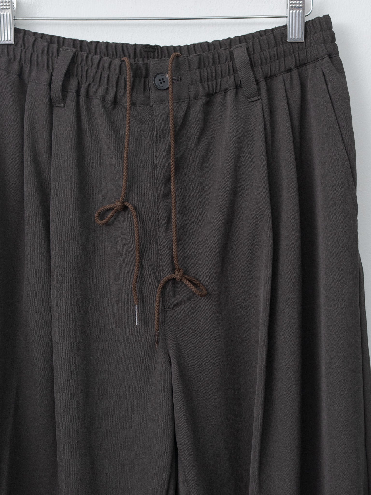 Namu Shop - Yoke Wool Washer Twill 2pleated Wide-leg Easy Trousers - Brown