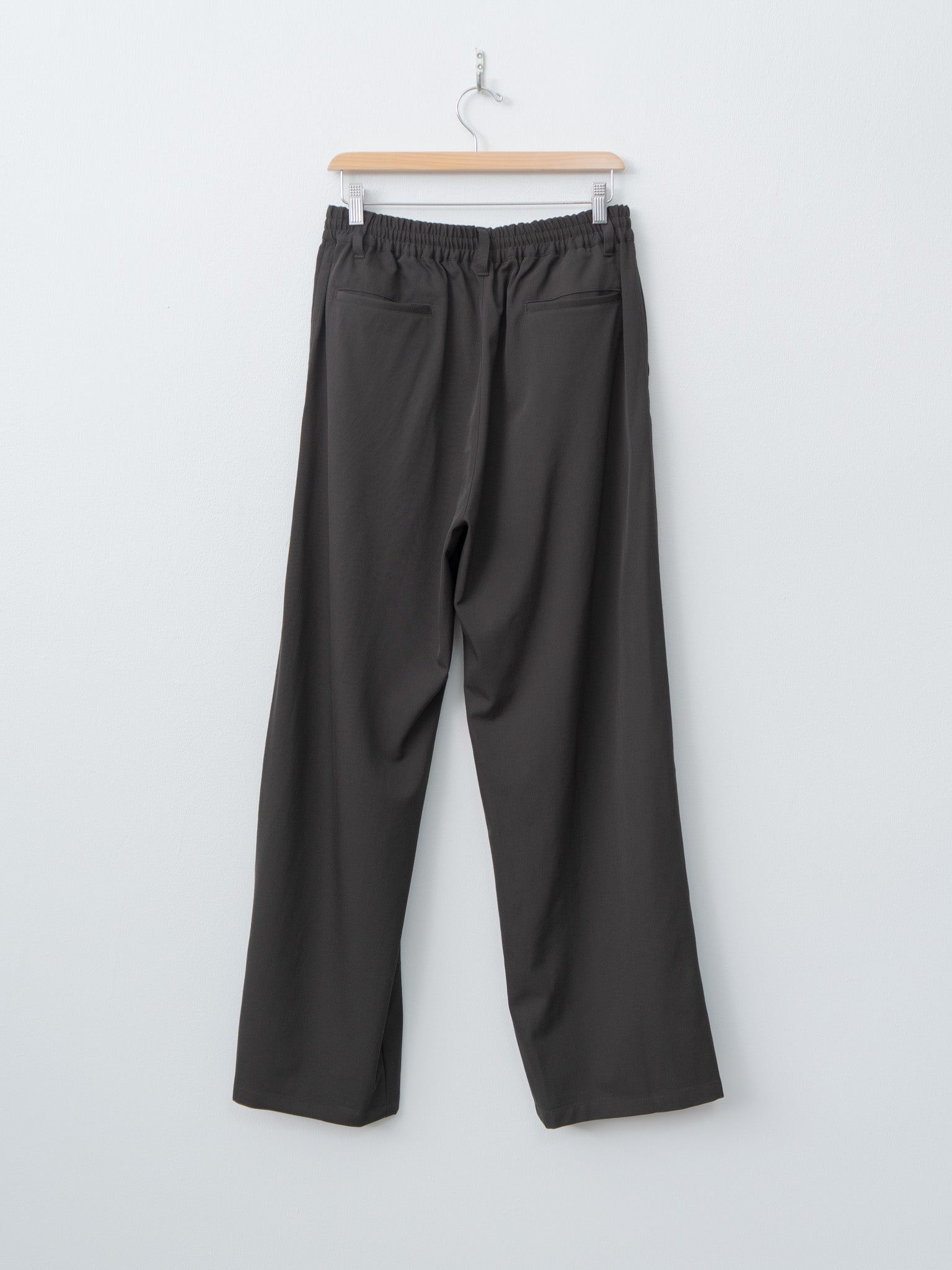 Namu Shop - Yoke Wool Washer Twill 2pleated Wide-leg Easy Trousers - Brown
