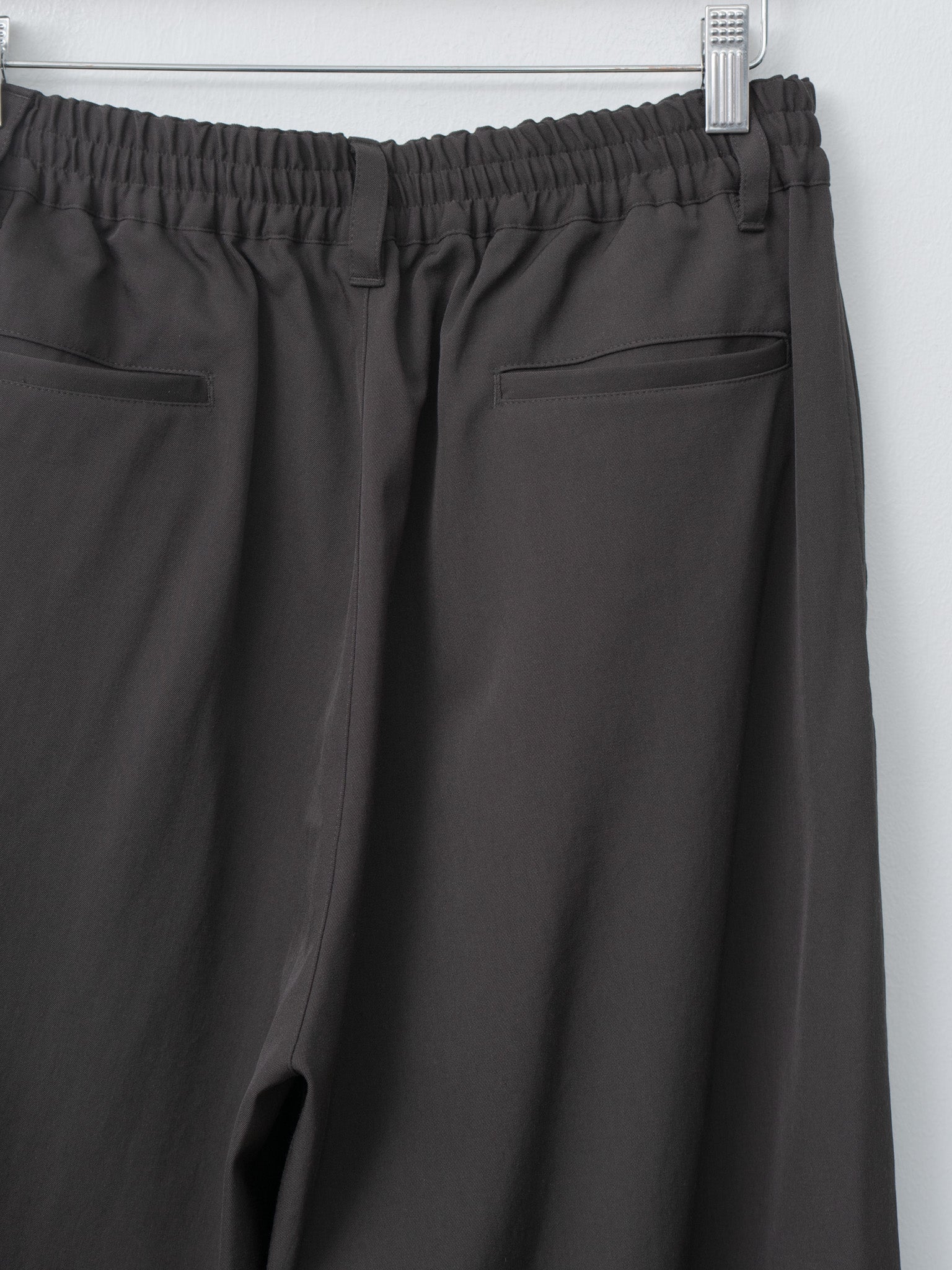Namu Shop - Yoke Wool Washer Twill 2pleated Wide-leg Easy Trousers - Brown