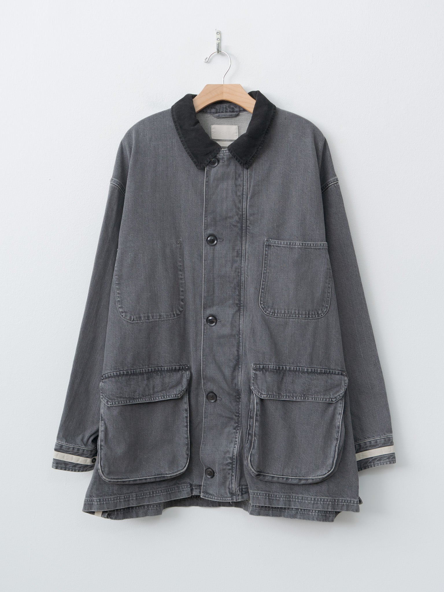 Namu Shop - Yoke Vintaged Denim Coverall Half Coat - Black