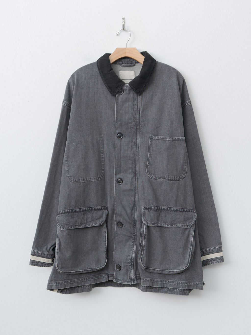 Namu Shop - Yoke Vintaged Denim Coverall Half Coat - Black