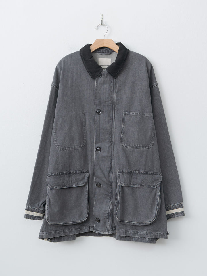 Namu Shop - Yoke Vintaged Denim Coverall Half Coat - Black