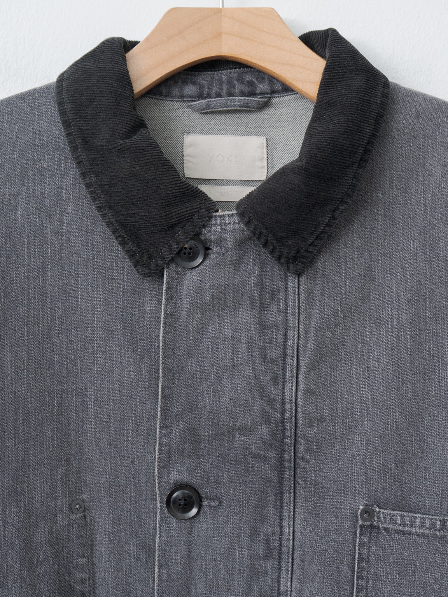 Namu Shop - Yoke Vintaged Denim Coverall Half Coat - Black