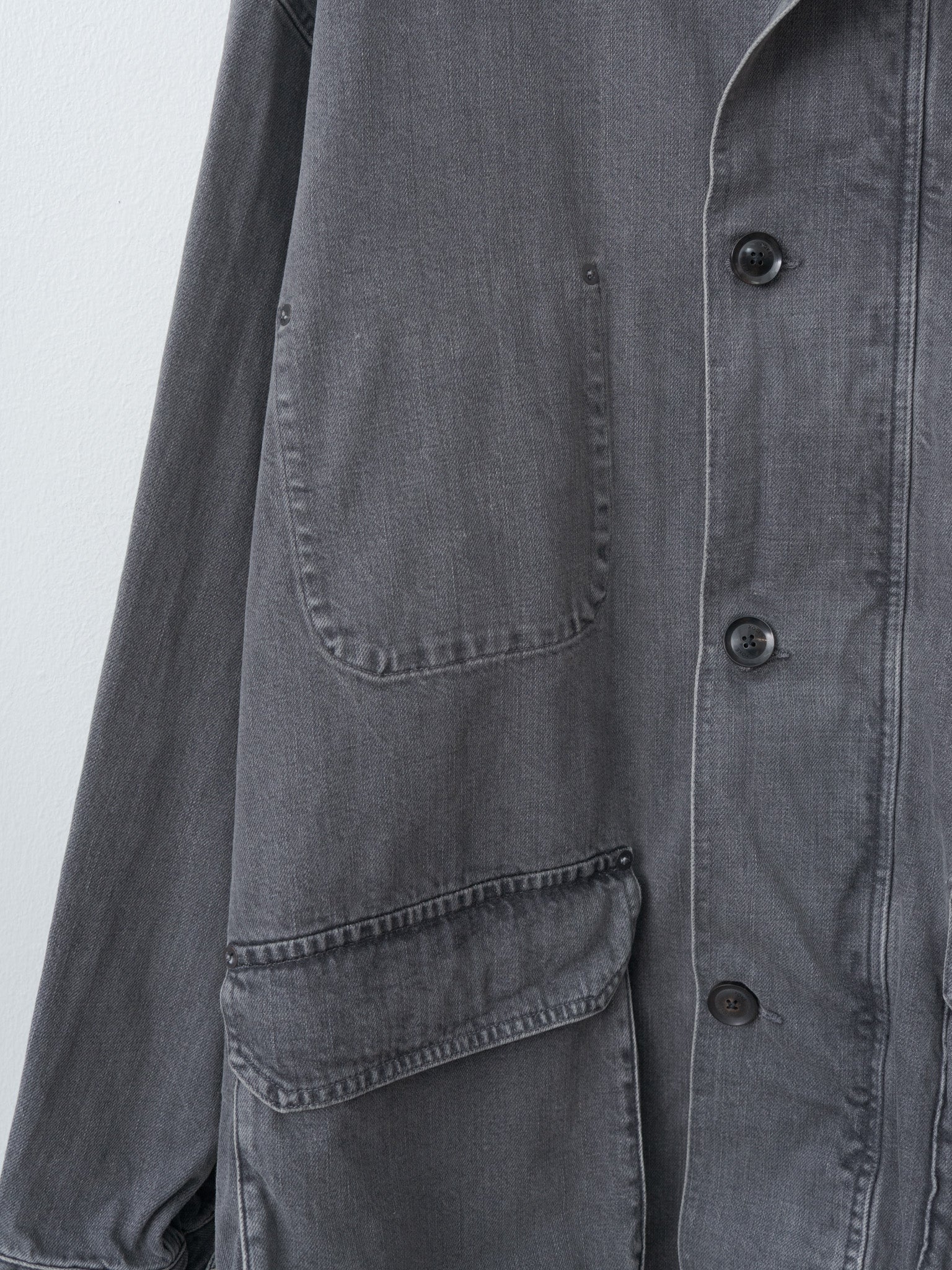 Namu Shop - Yoke Vintaged Denim Coverall Half Coat - Black