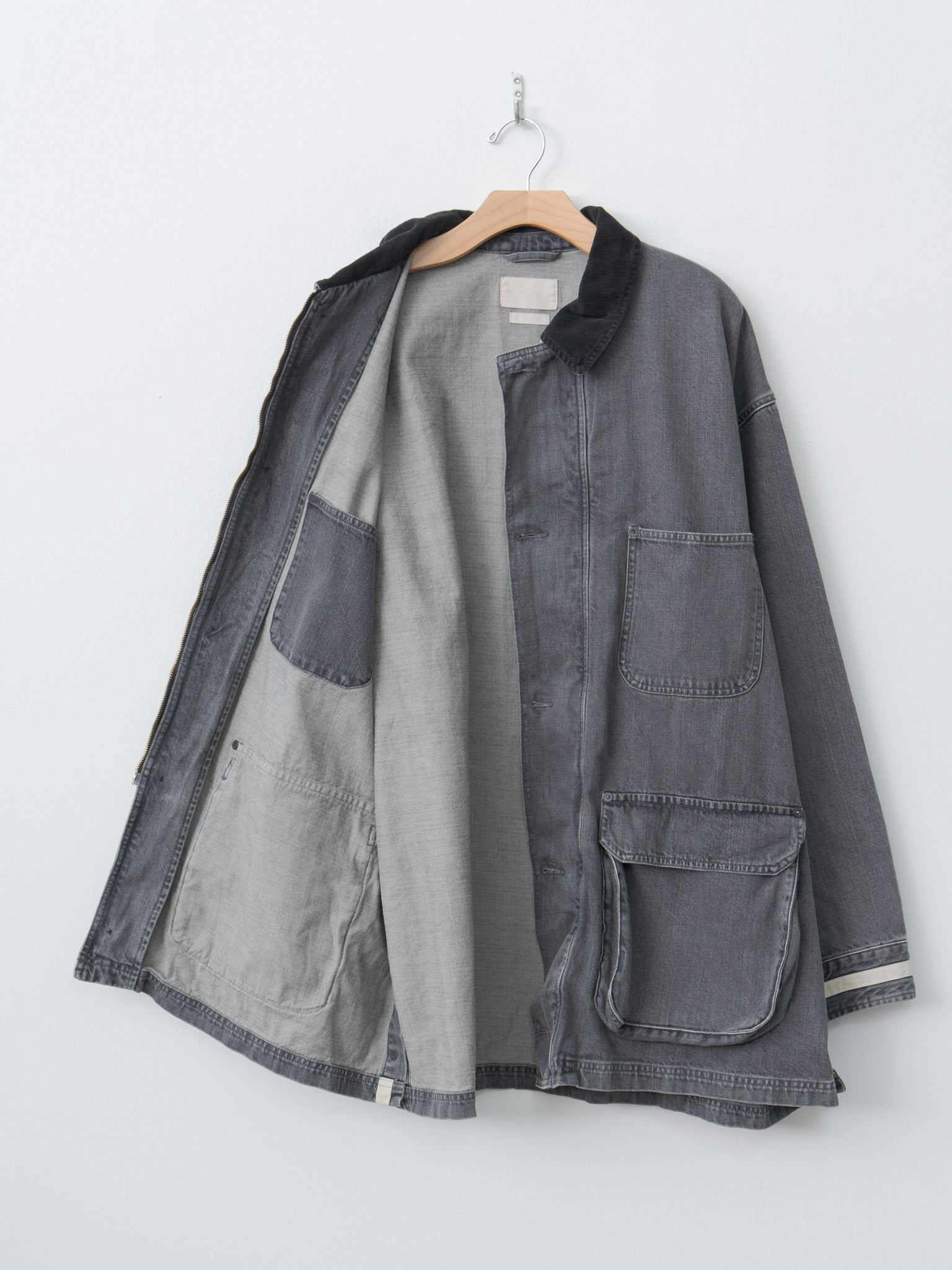 Namu Shop - Yoke Vintaged Denim Coverall Half Coat - Black