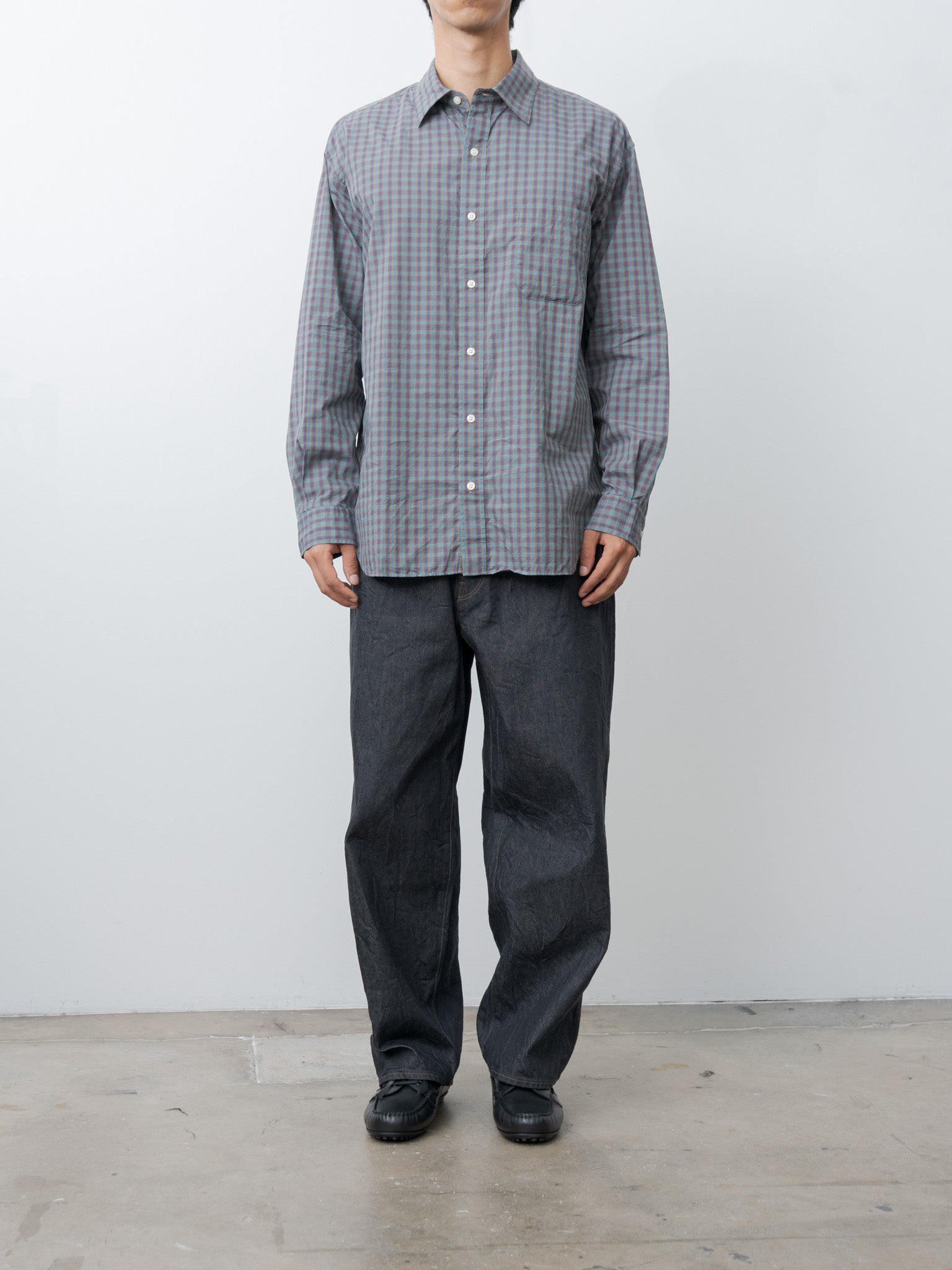 Namu Shop - ts(s) Small Plaid Organic Cotton Cloth Baggy Fit Shirt - Blue