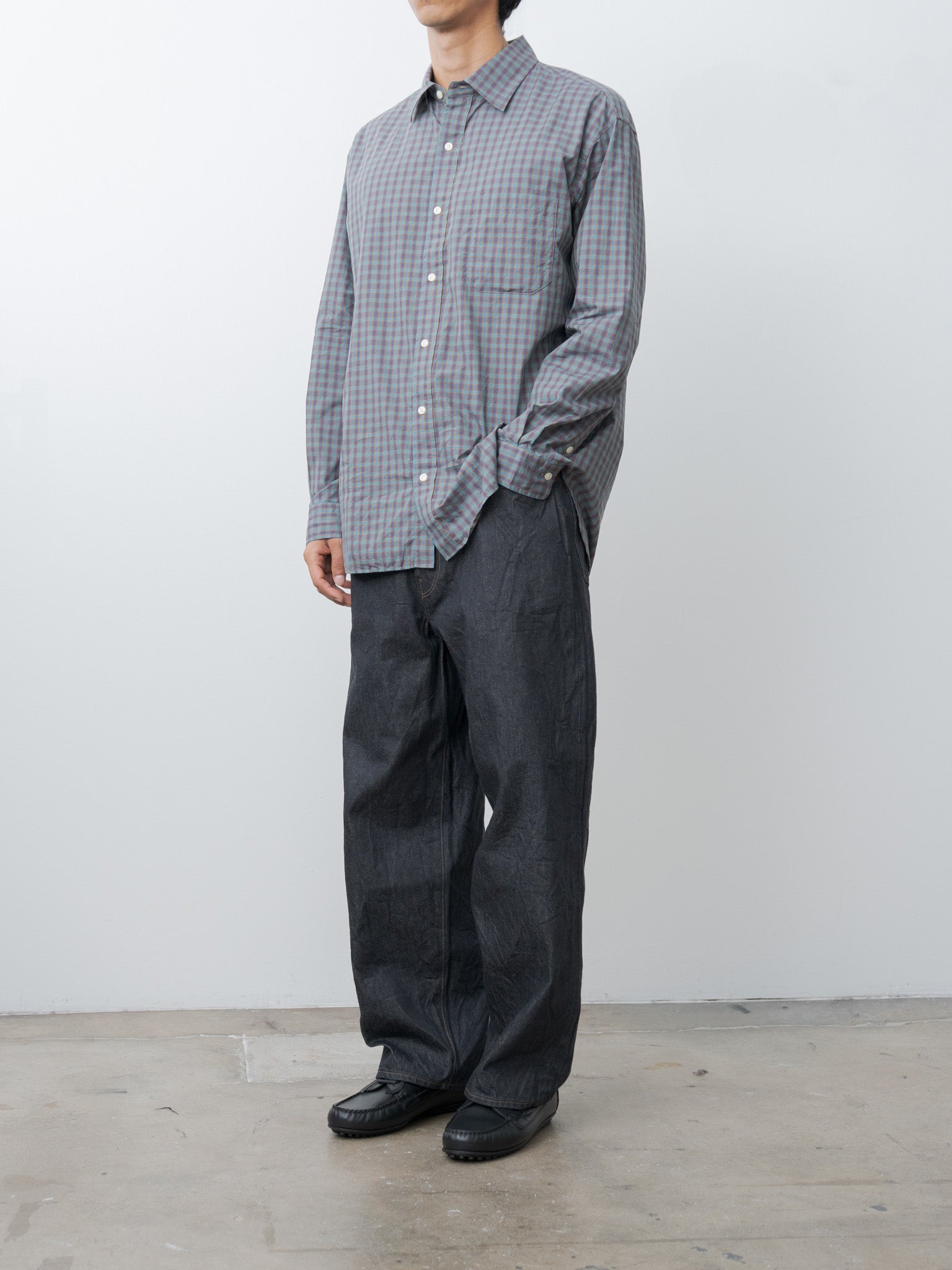 Namu Shop - ts(s) Small Plaid Organic Cotton Cloth Baggy Fit Shirt - Blue