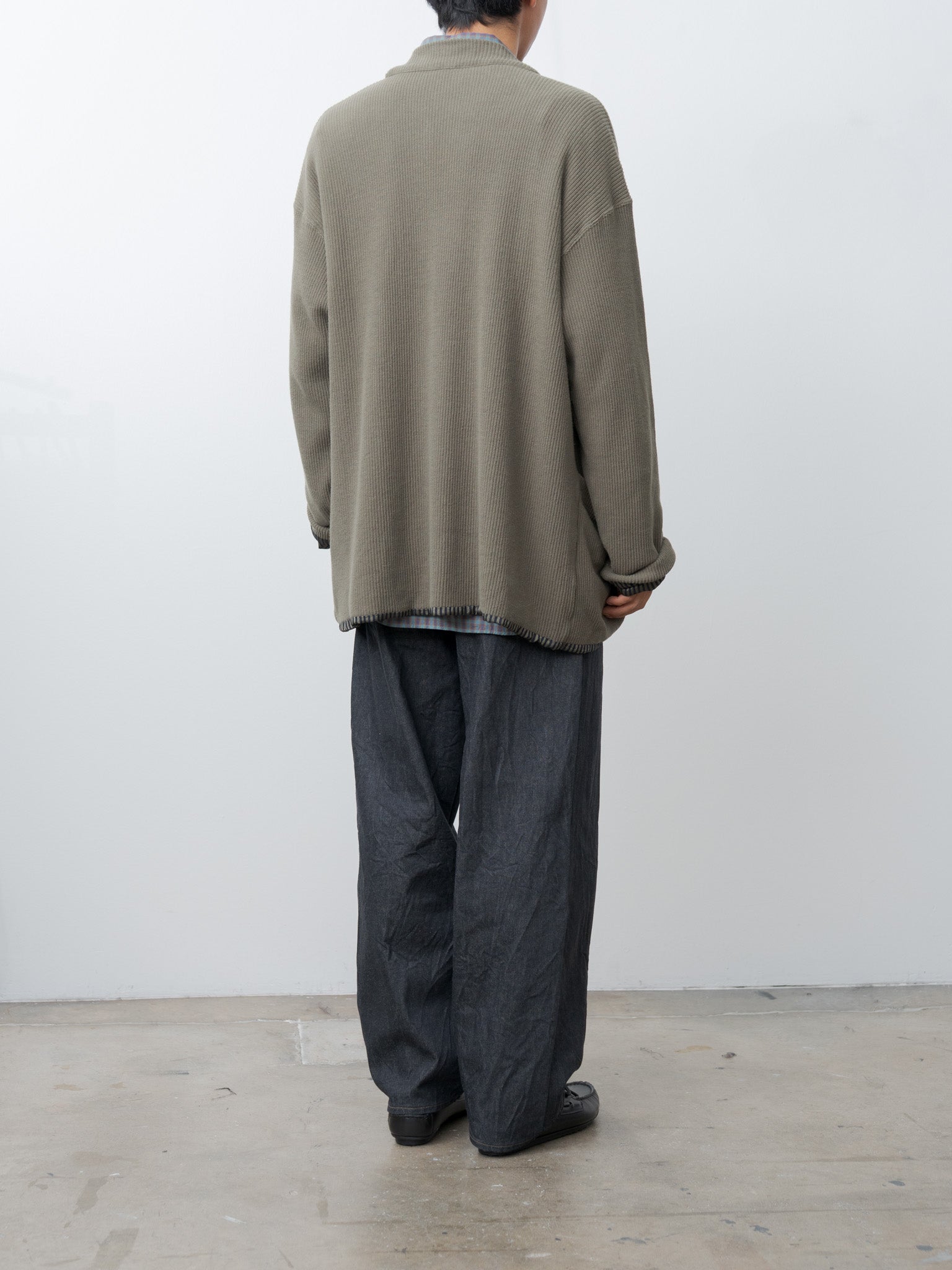 Namu Shop - ts(s) Rib Stitch Cotton Jersey Lined Easy Cardigan - Olive