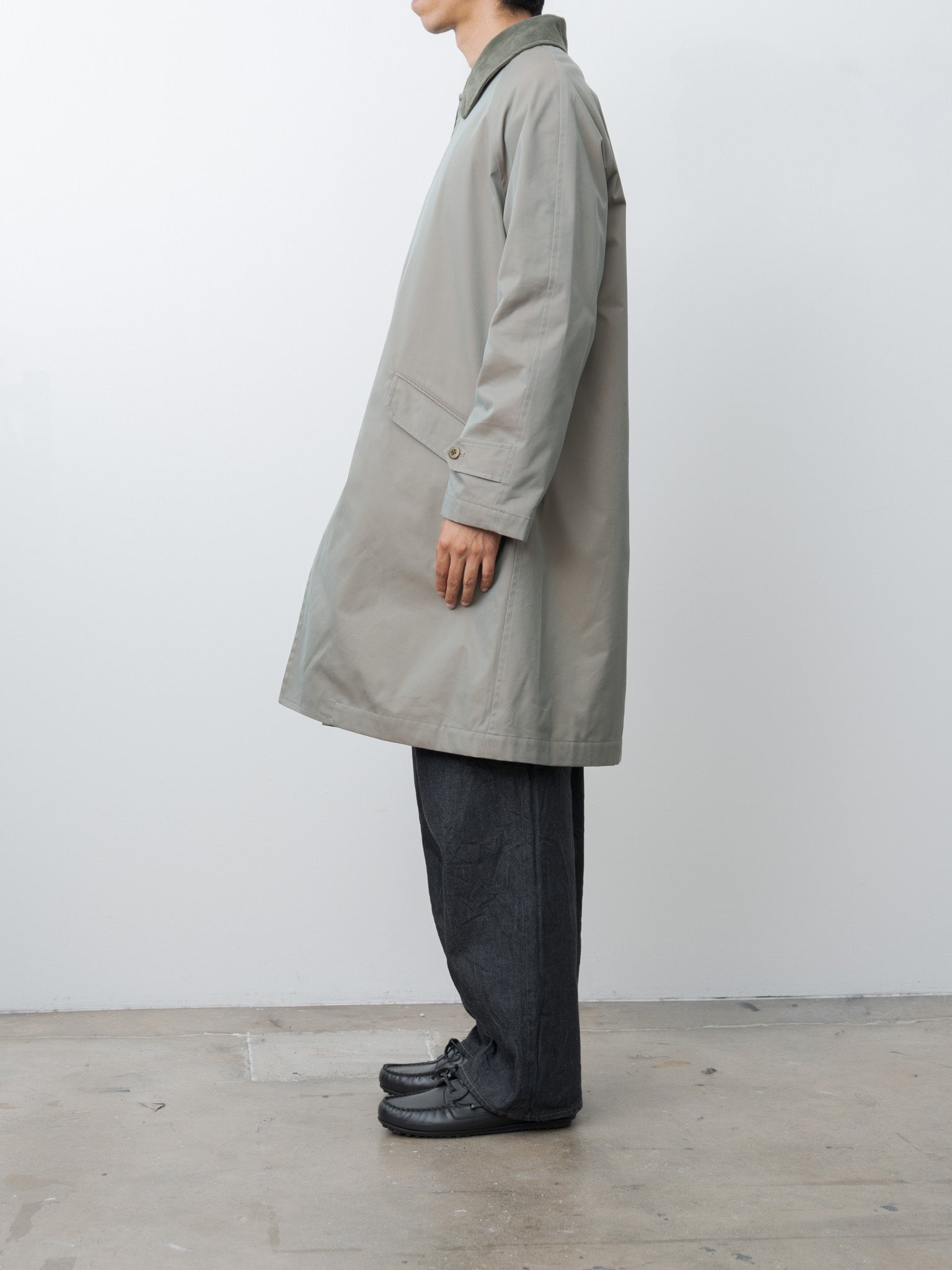 Namu Shop - ts(s) Cotton SOLOTEX Poly Chambray Stretch Twill Cloth Fly Front Raglan Sleeve Coat - Olive