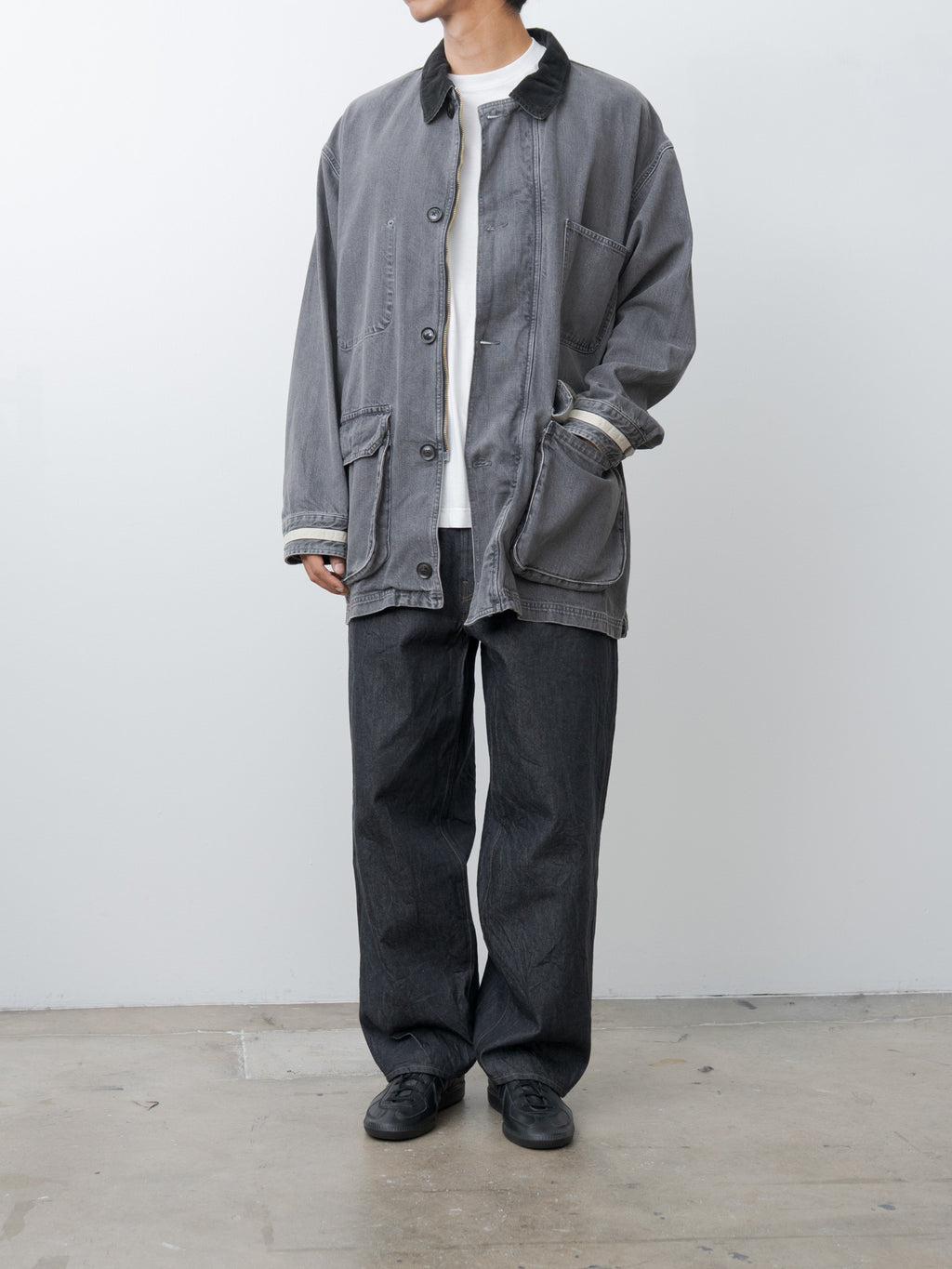Namu Shop - Yoke Vintaged Denim Coverall Half Coat - Black